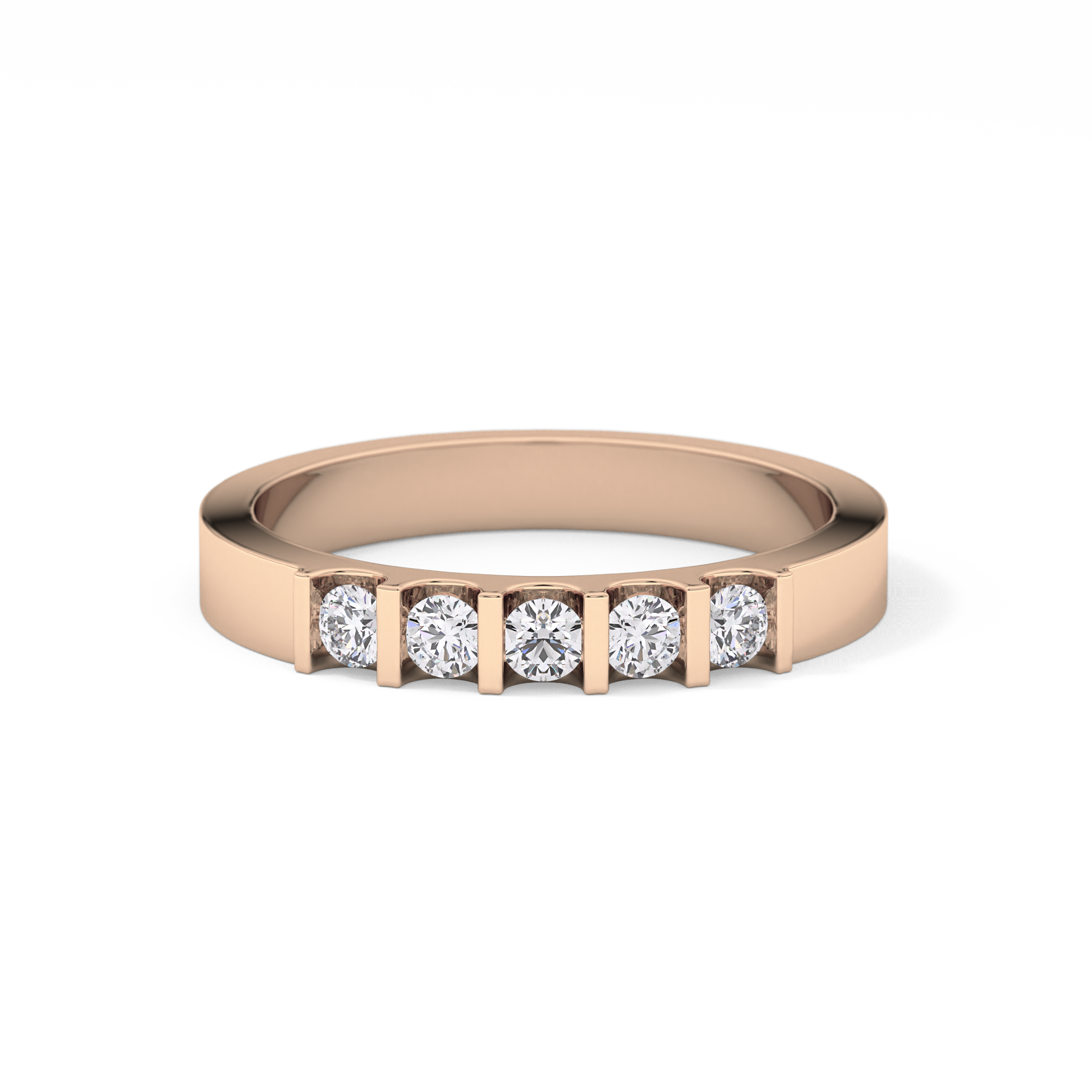 Five Stones Wedding Band with 0.37 TCW Round Cut Moissanite – Yellow, White, or Rose Gold