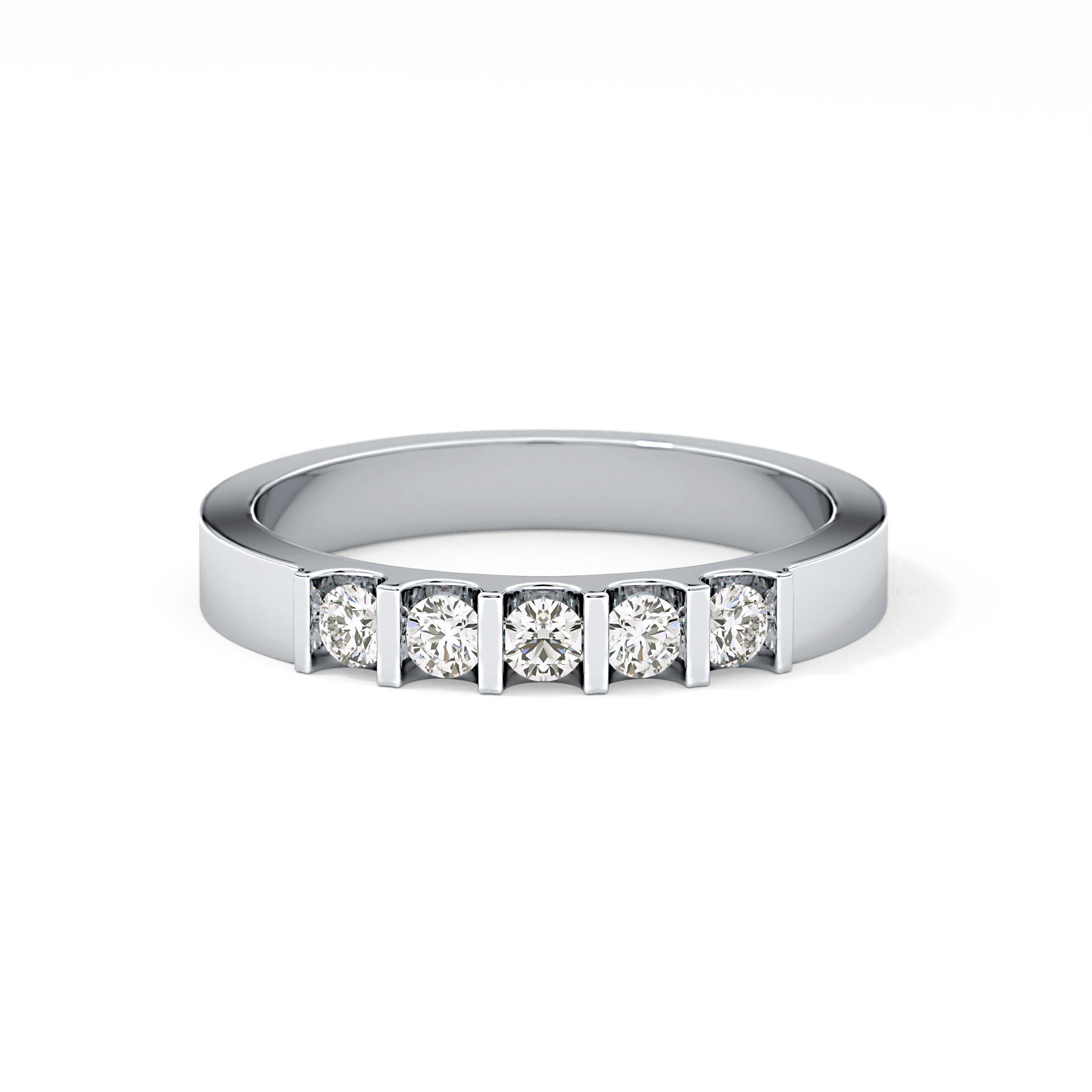 Five Stones Wedding Band with 0.37 TCW Round Cut Moissanite – Yellow, White, or Rose Gold