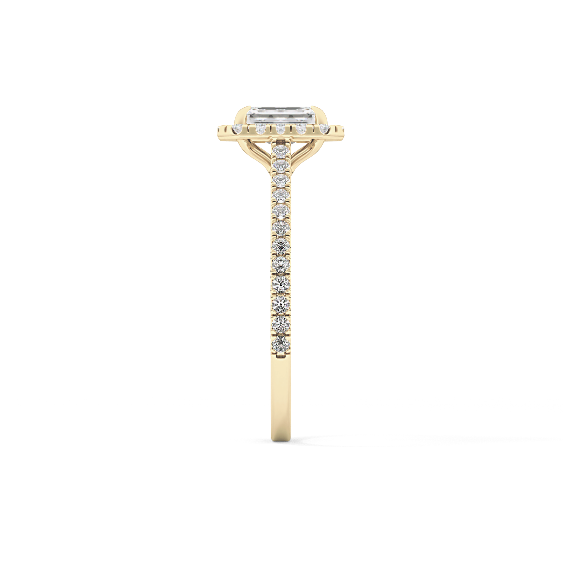 Emerald Cut 0.56 Carat Moissanite Ring – Halo and Pave Setting in Gold
