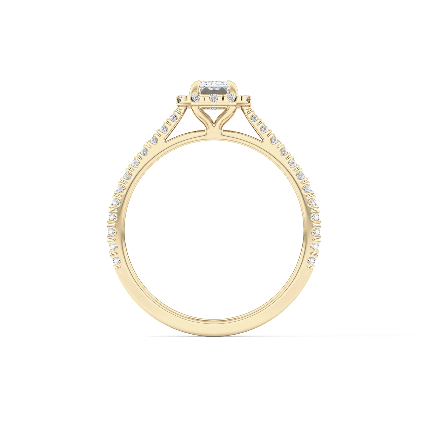 Emerald Cut 0.56 Carat Moissanite Ring – Halo and Pave Setting in Gold
