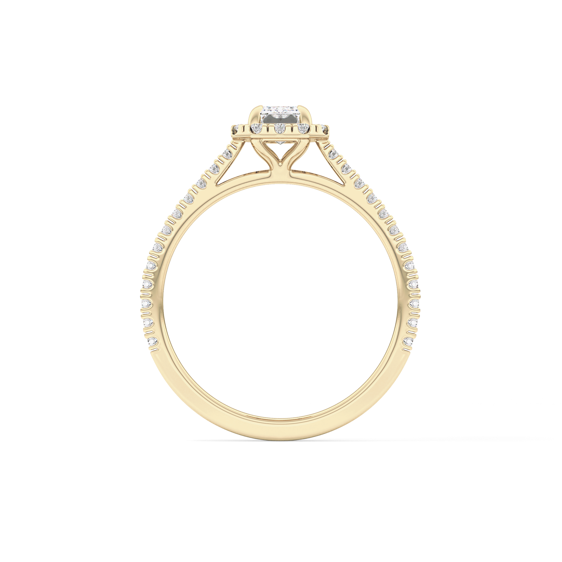 Emerald Cut 0.56 Carat Moissanite Ring – Halo and Pave Setting in Gold