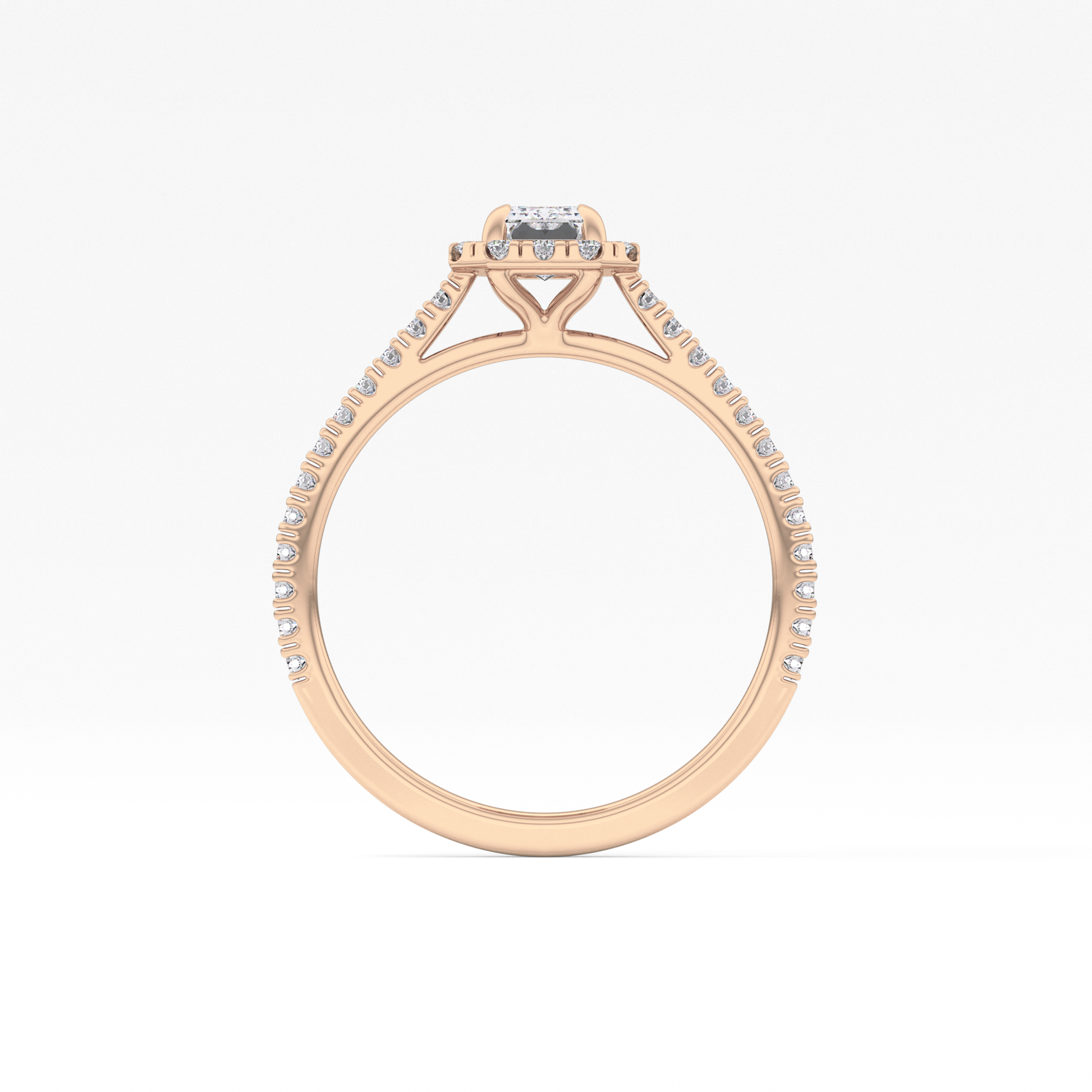 Emerald Cut 0.56 Carat Moissanite Ring – Halo and Pave Setting in Gold