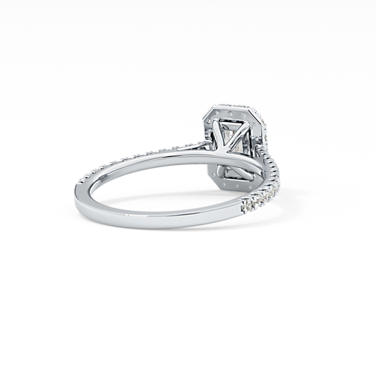 Emerald Cut 0.56 Carat Moissanite Ring – Halo and Pave Setting in Gold