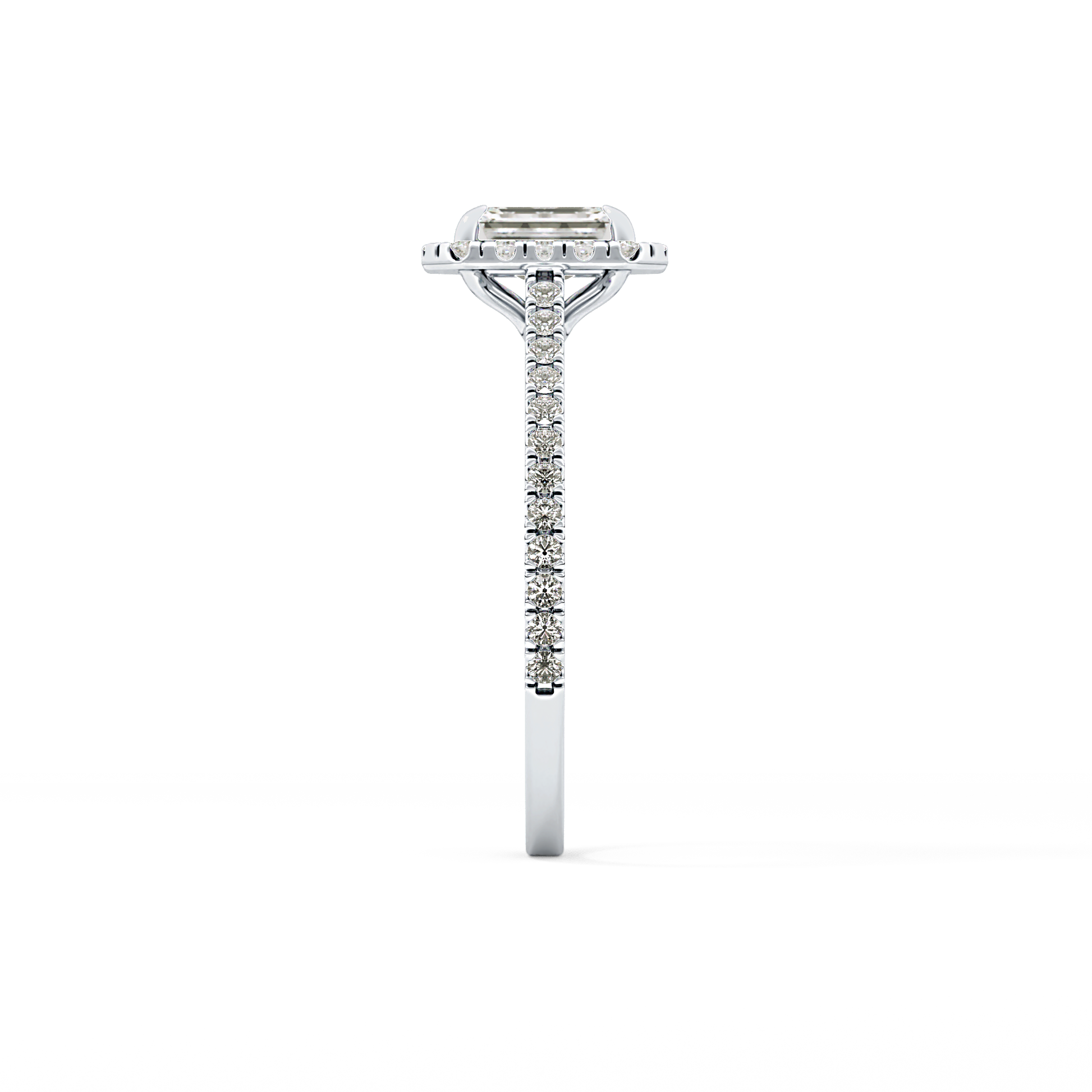Emerald Cut 0.56 Carat Moissanite Ring – Halo and Pave Setting in Gold