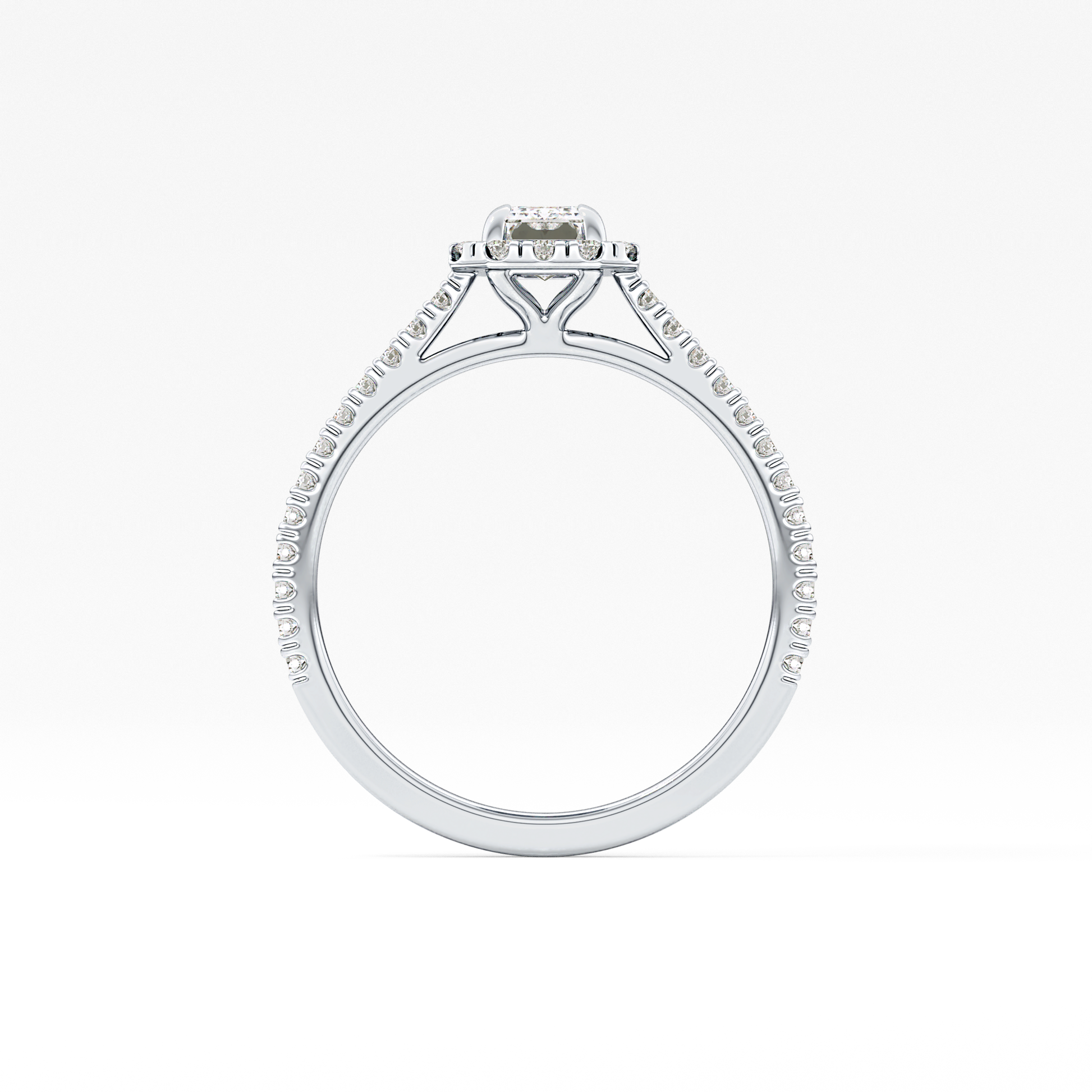 Emerald Cut 0.56 Carat Moissanite Ring – Halo and Pave Setting in Gold