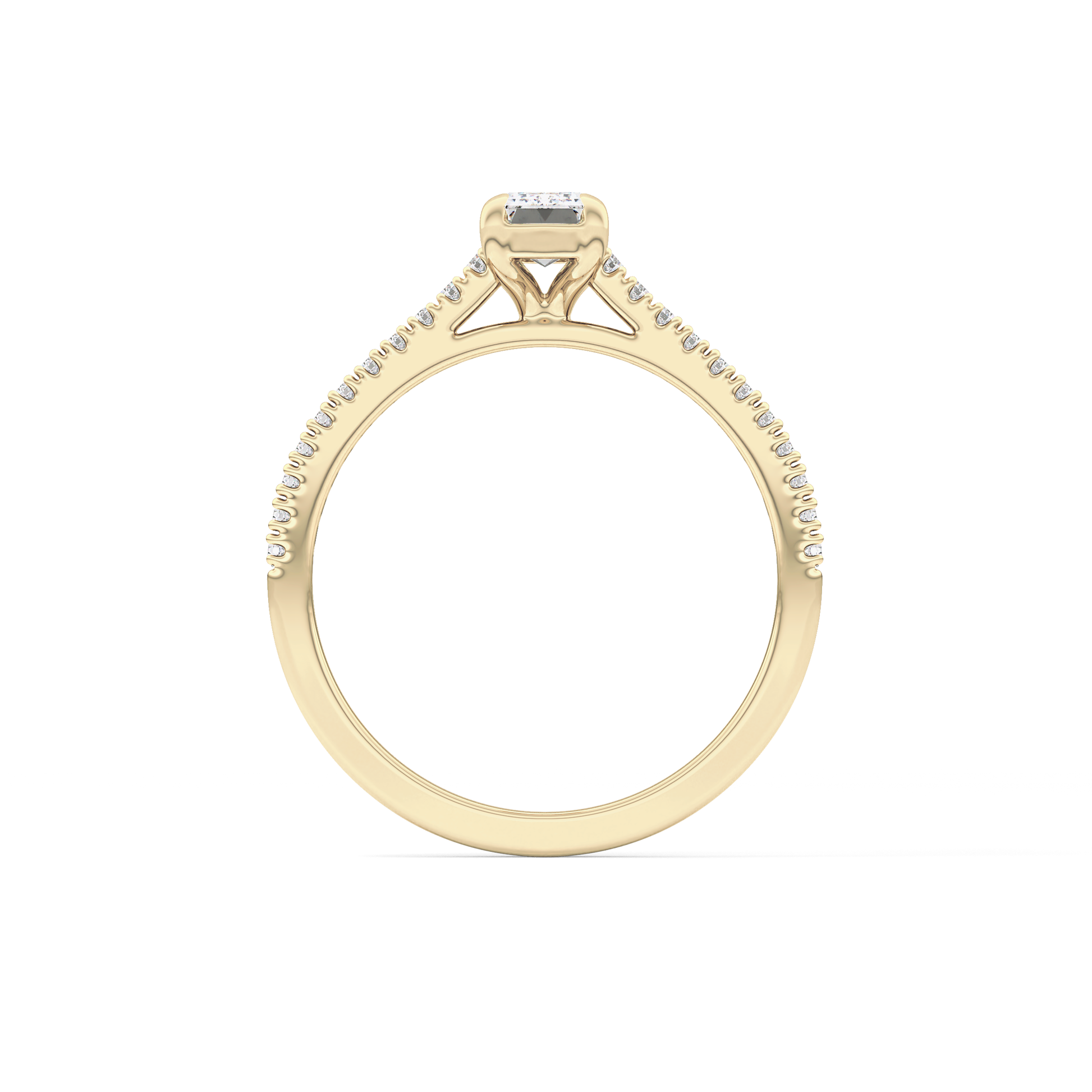 Emerald Cut 0.56 Carat Moissanite Ring – Pave Setting in Gold