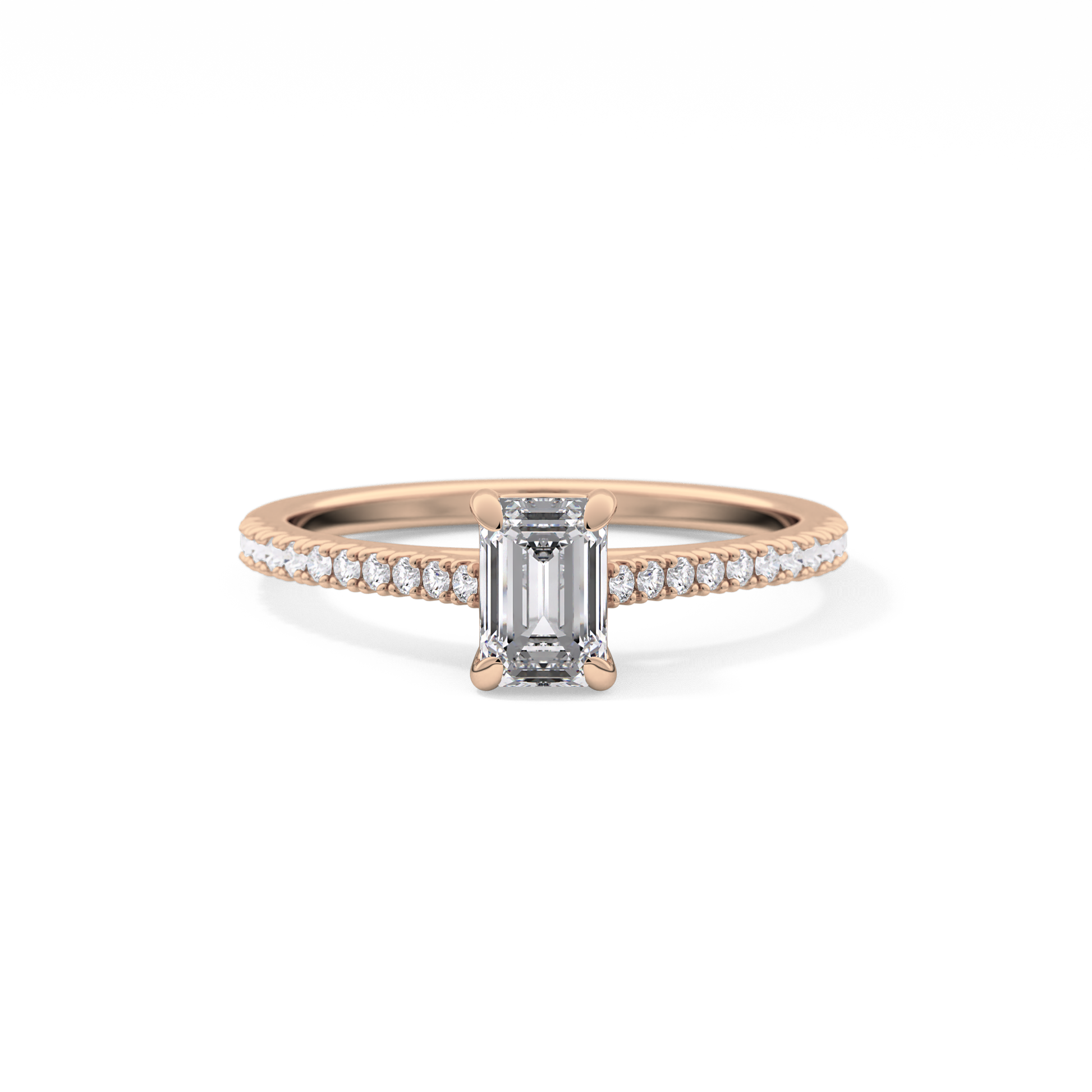 Emerald Cut 0.56 Carat Moissanite Ring – Pave Setting in Gold