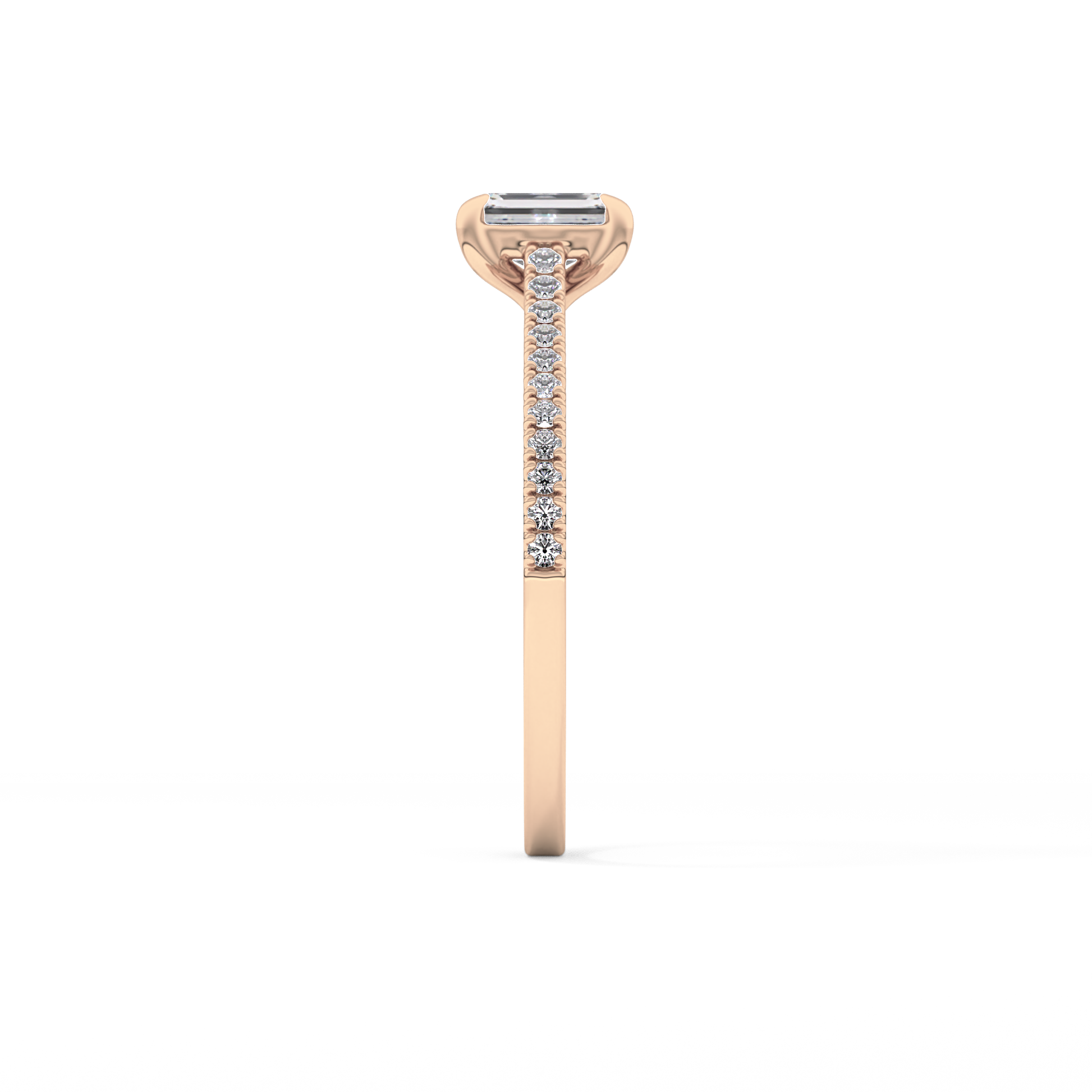 Emerald Cut 0.56 Carat Moissanite Ring – Pave Setting in Gold