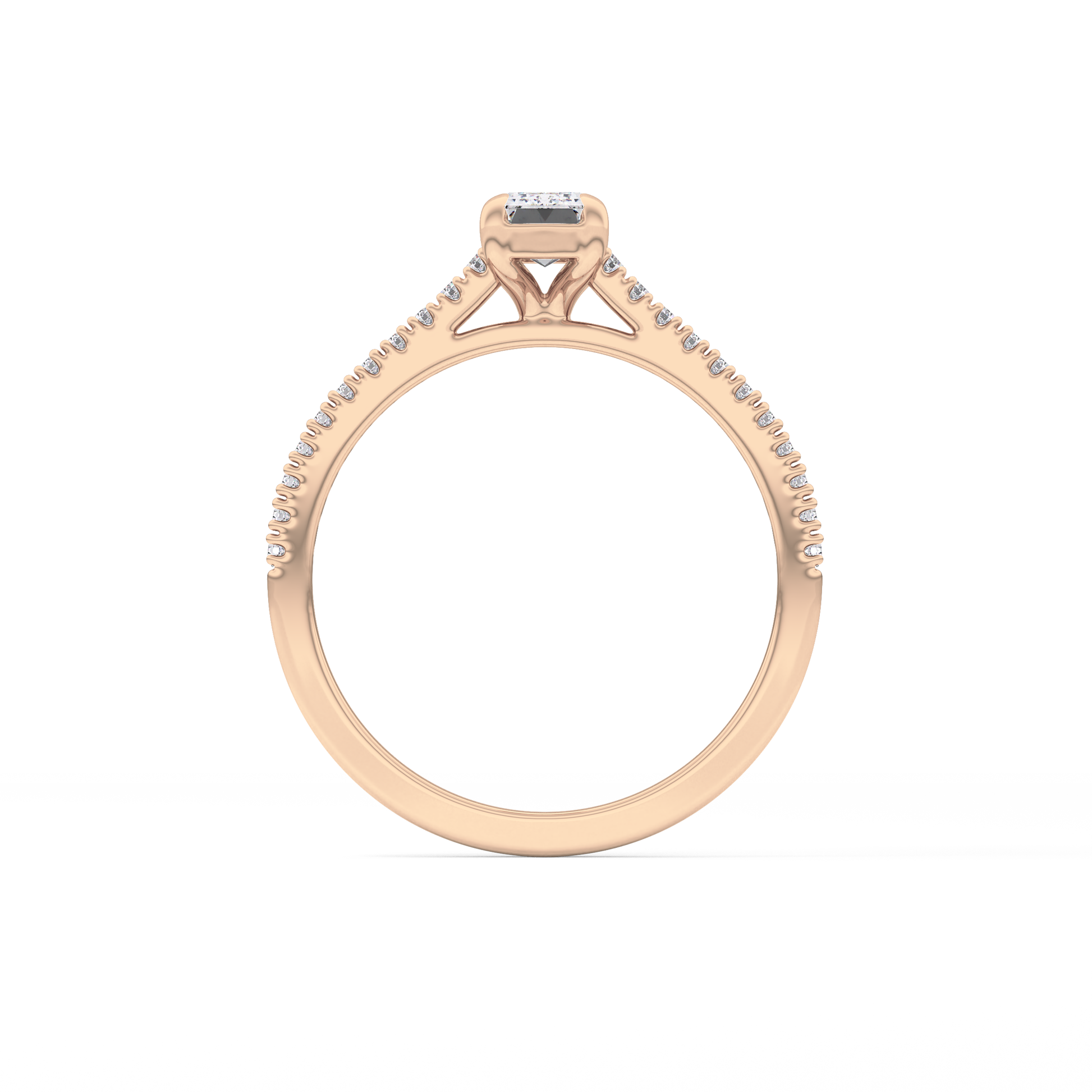 Emerald Cut 0.56 Carat Moissanite Ring – Pave Setting in Gold