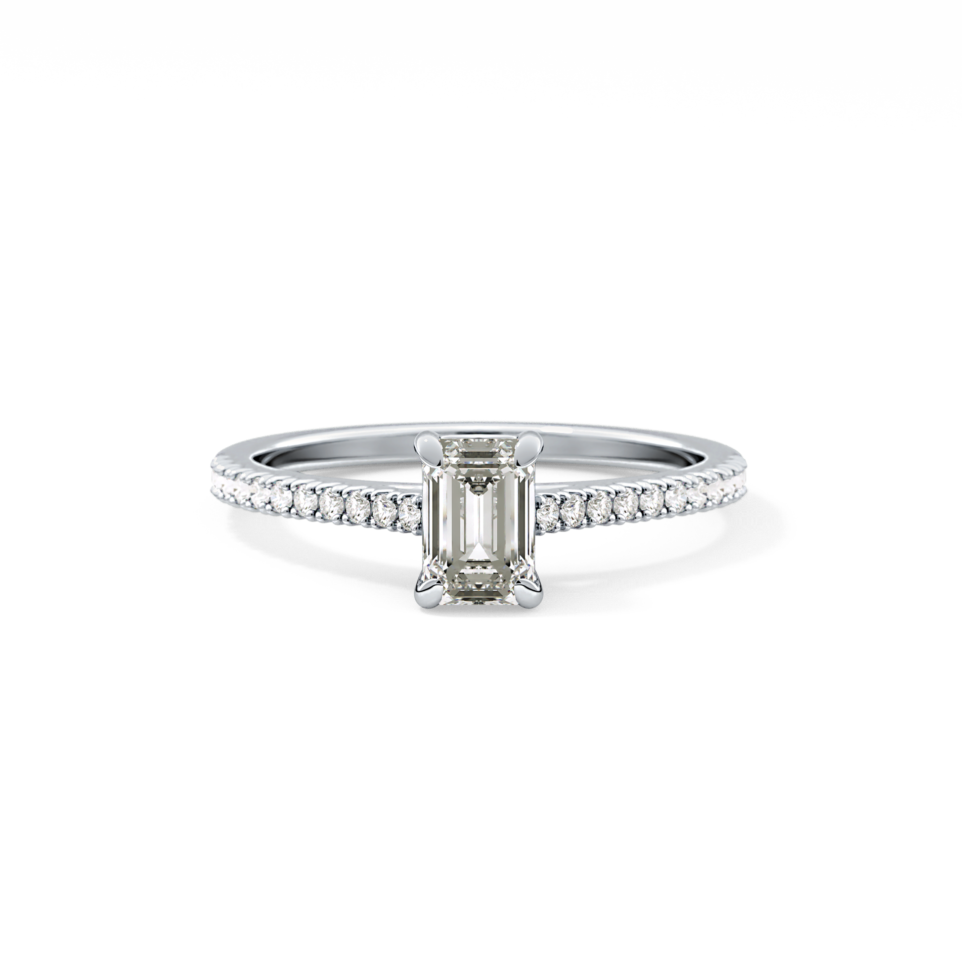 Emerald Cut 0.56 Carat Moissanite Ring – Pave Setting in Gold