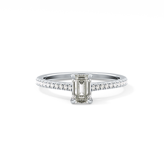 Emerald Cut 0.56 Carat Moissanite Ring – Pave Setting in Gold