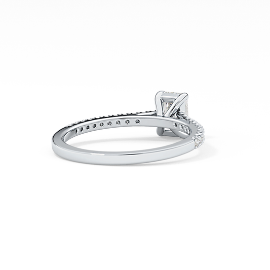 Emerald Cut 0.56 Carat Moissanite Ring – Pave Setting in Gold