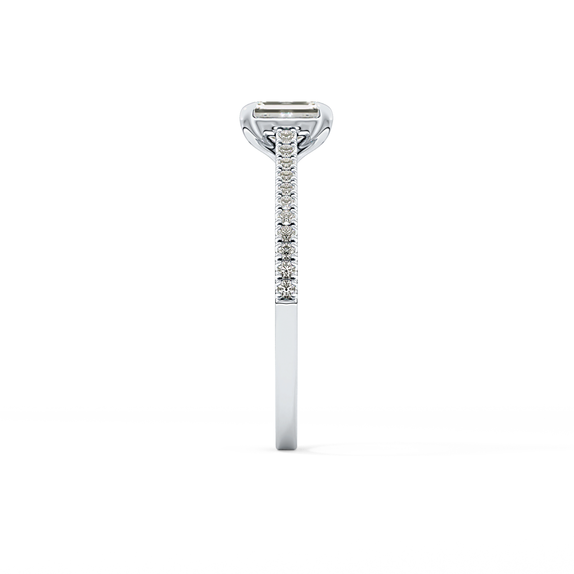 Emerald Cut 0.56 Carat Moissanite Ring – Pave Setting in Gold