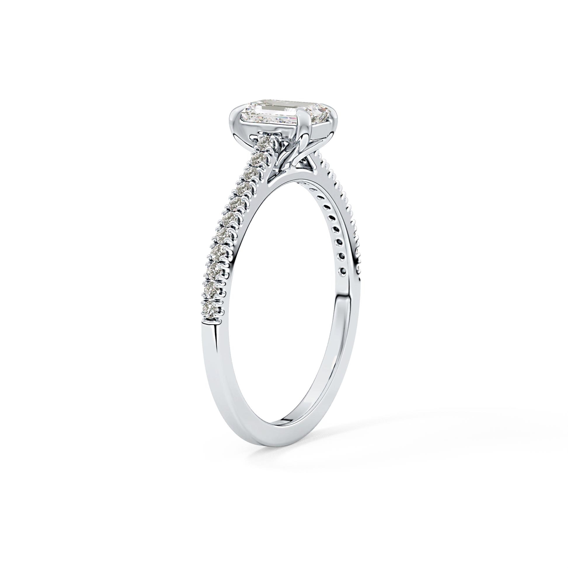 Emerald Cut 0.56 Carat Moissanite Ring – Pave Setting in Gold