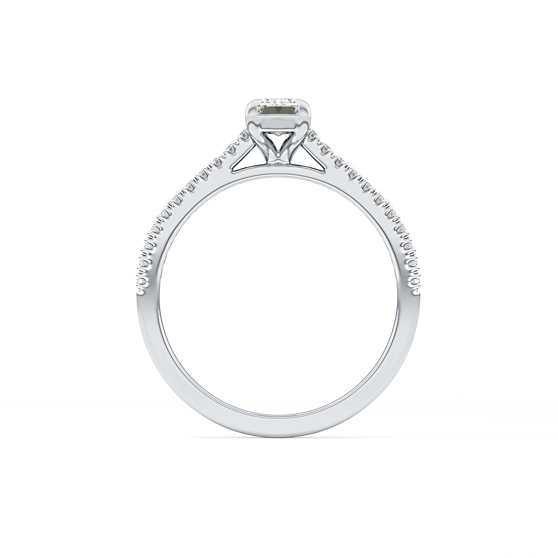 Emerald Cut 0.56 Carat Moissanite Ring – Pave Setting in Gold