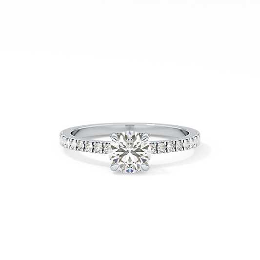 Round Cut 0.69 Carat Moissanite Ring – Pave Setting in Gold