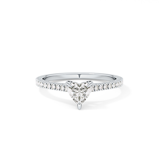 Heart Cut 0.44 Carat Moissanite Ring – Pave Setting in Gold