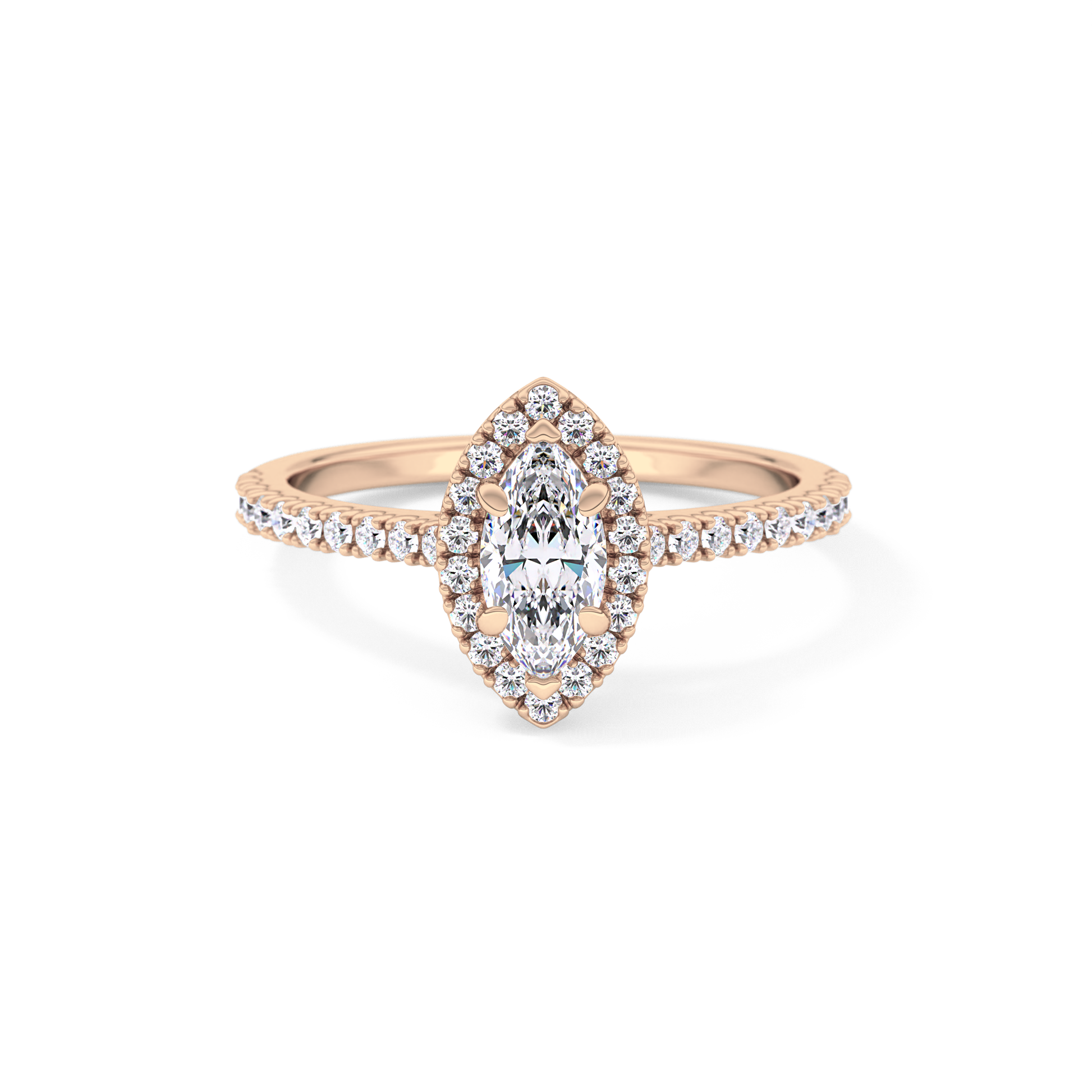 Marquise Cut 0.42 Carat Moissanite Ring – Halo & Pave Setting in Gold