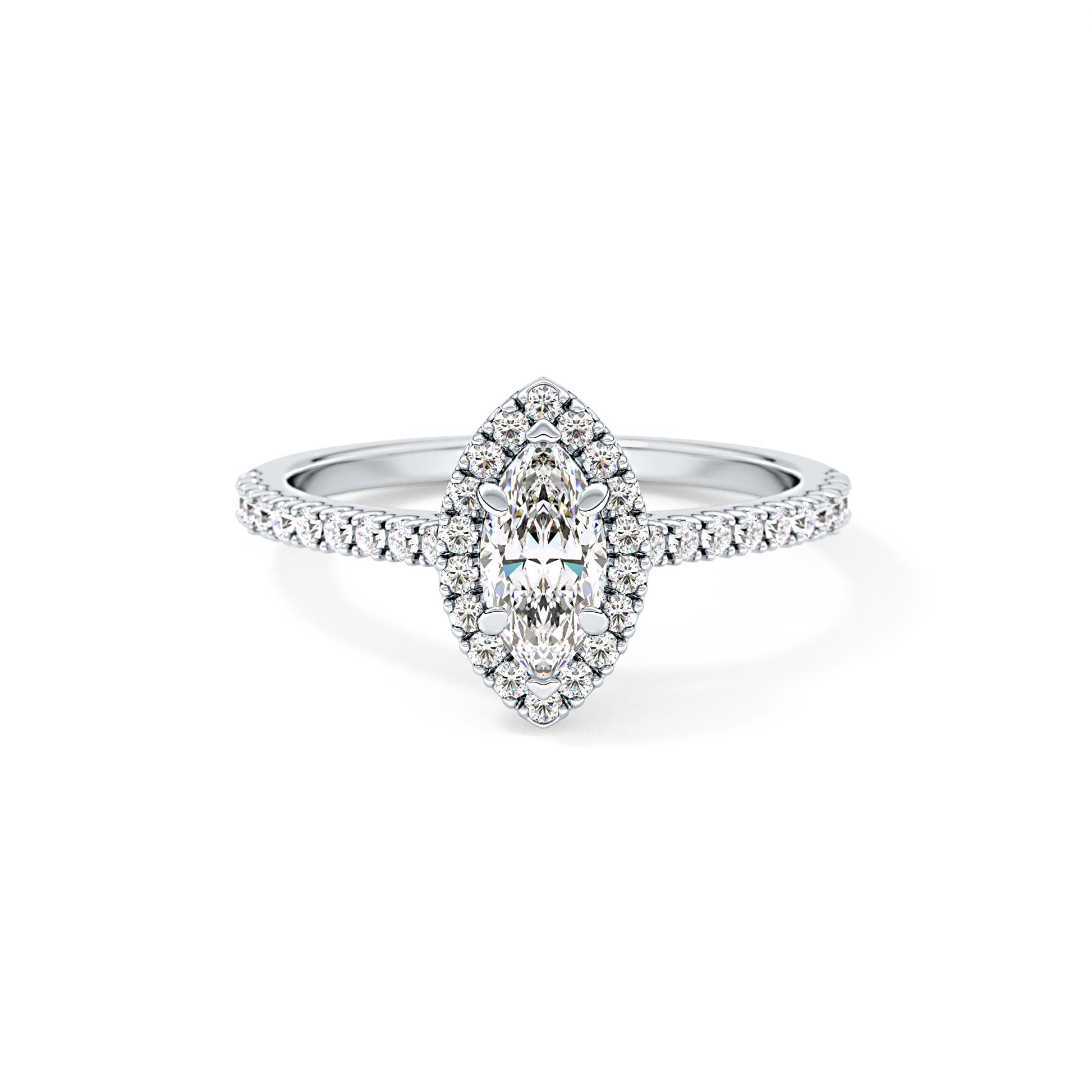 Marquise Cut 0.42 Carat Moissanite Ring – Halo & Pave Setting in Gold 1