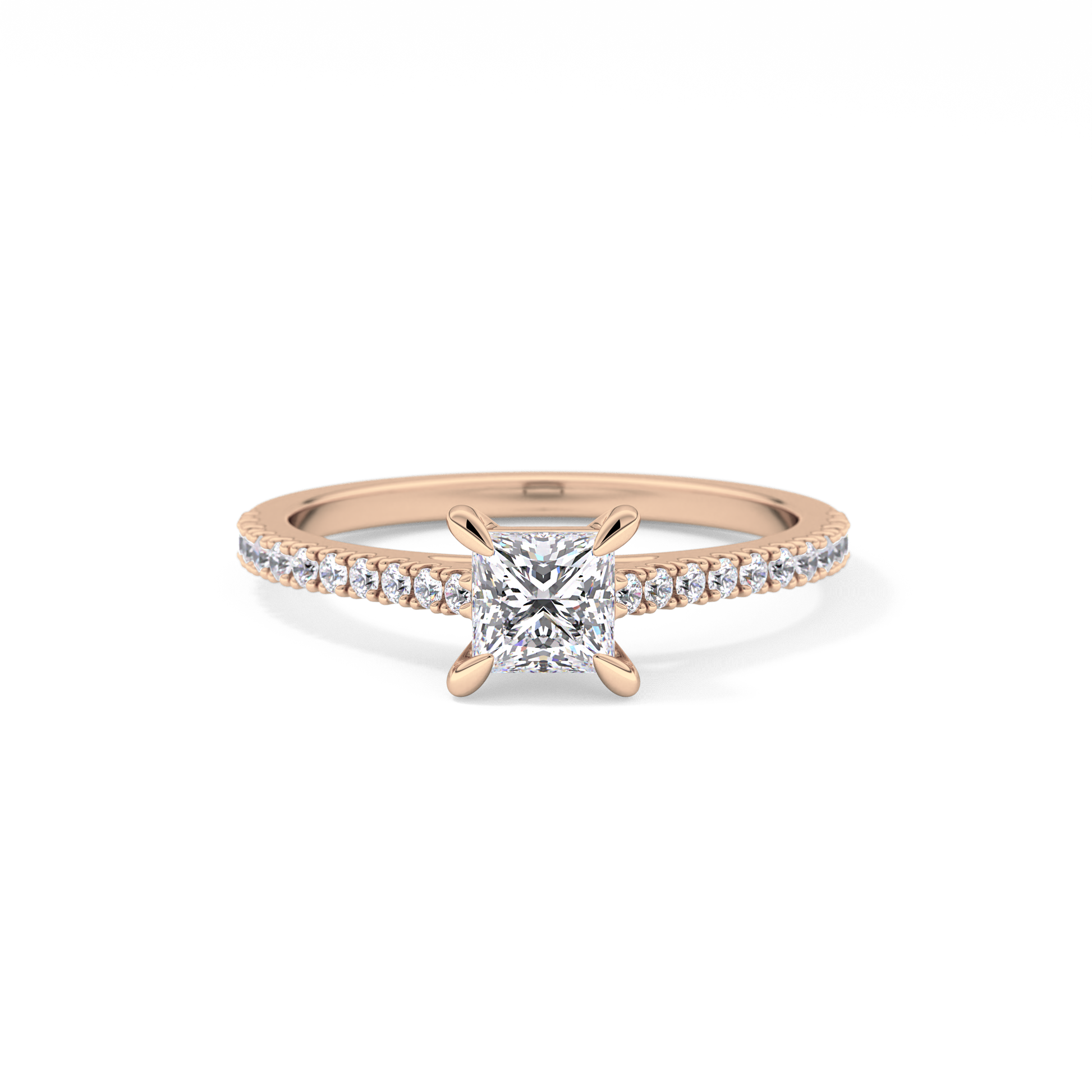Princess Cut 0.57 Carat Moissanite Ring – Pave Setting in Gold