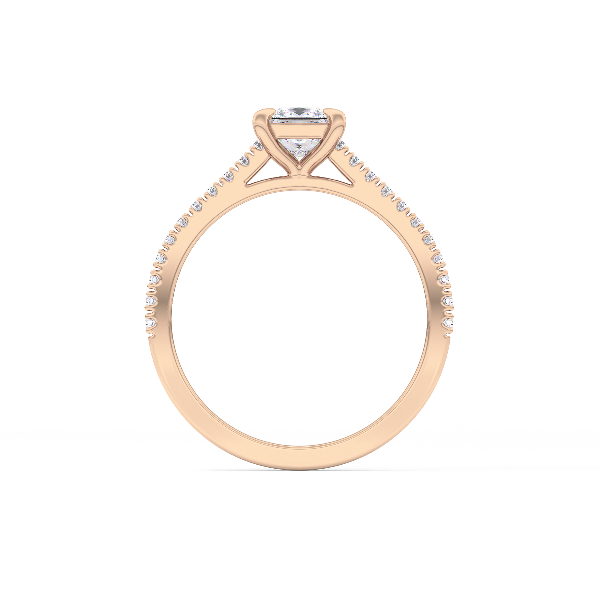 Princess Cut 0.57 Carat Moissanite Ring – Pave Setting in Gold