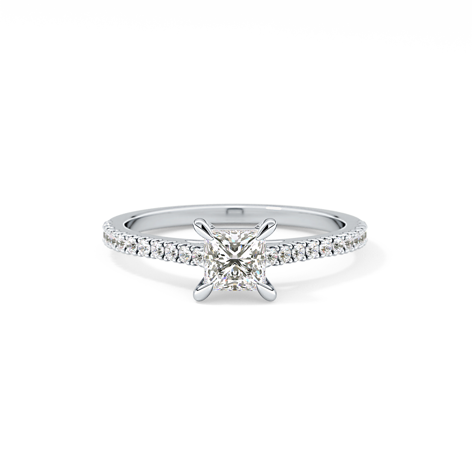 Princess Cut 0.57 Carat Moissanite Ring – Pave Setting in Gold