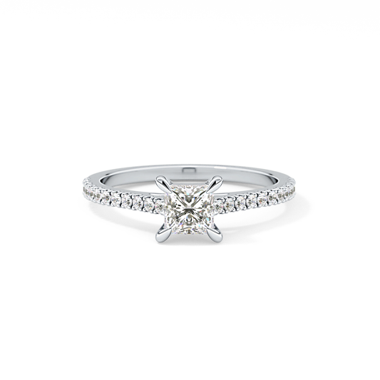 Princess Cut 0.57 Carat Moissanite Ring – Pave Setting in Gold