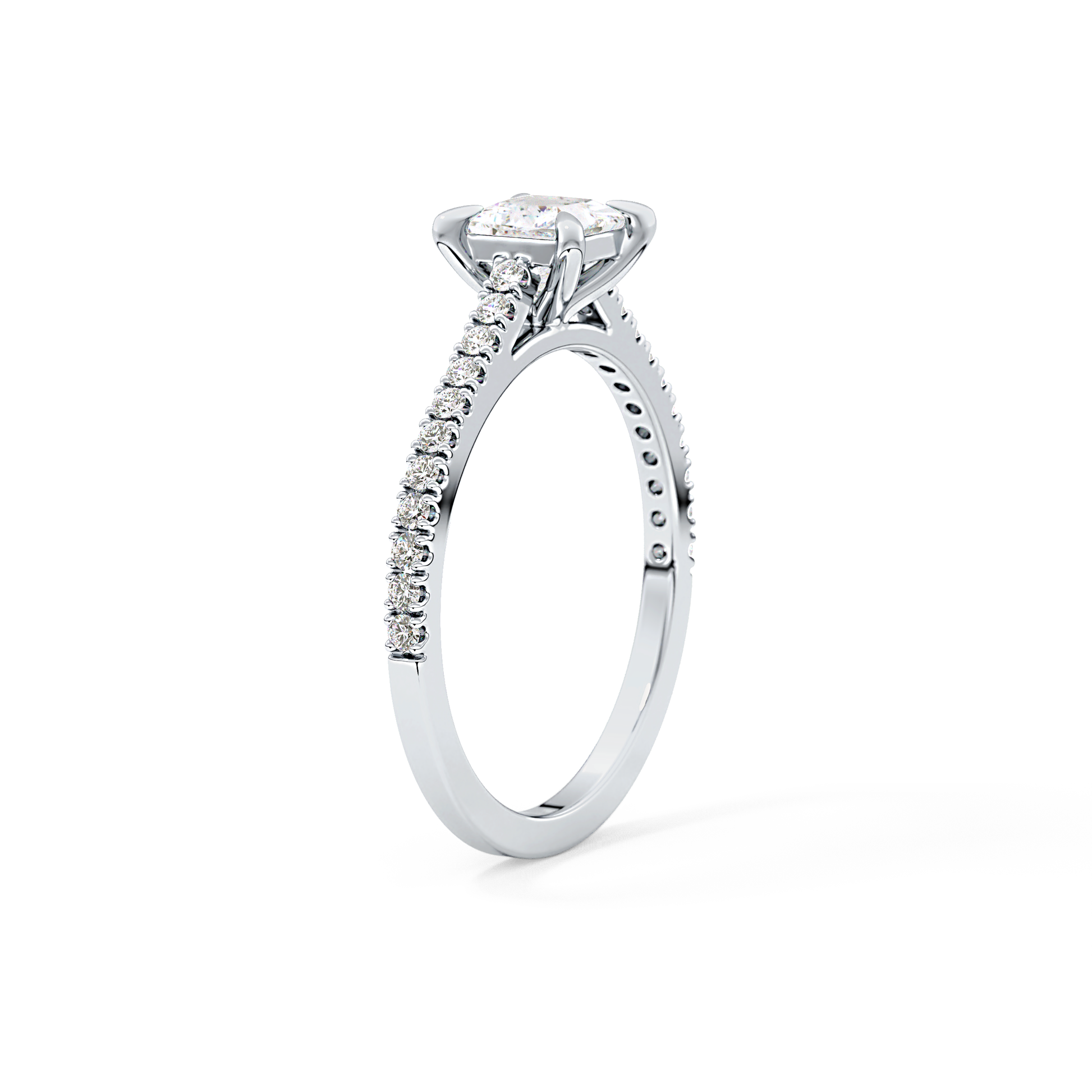 Princess Cut 0.57 Carat Moissanite Ring – Pave Setting in Gold
