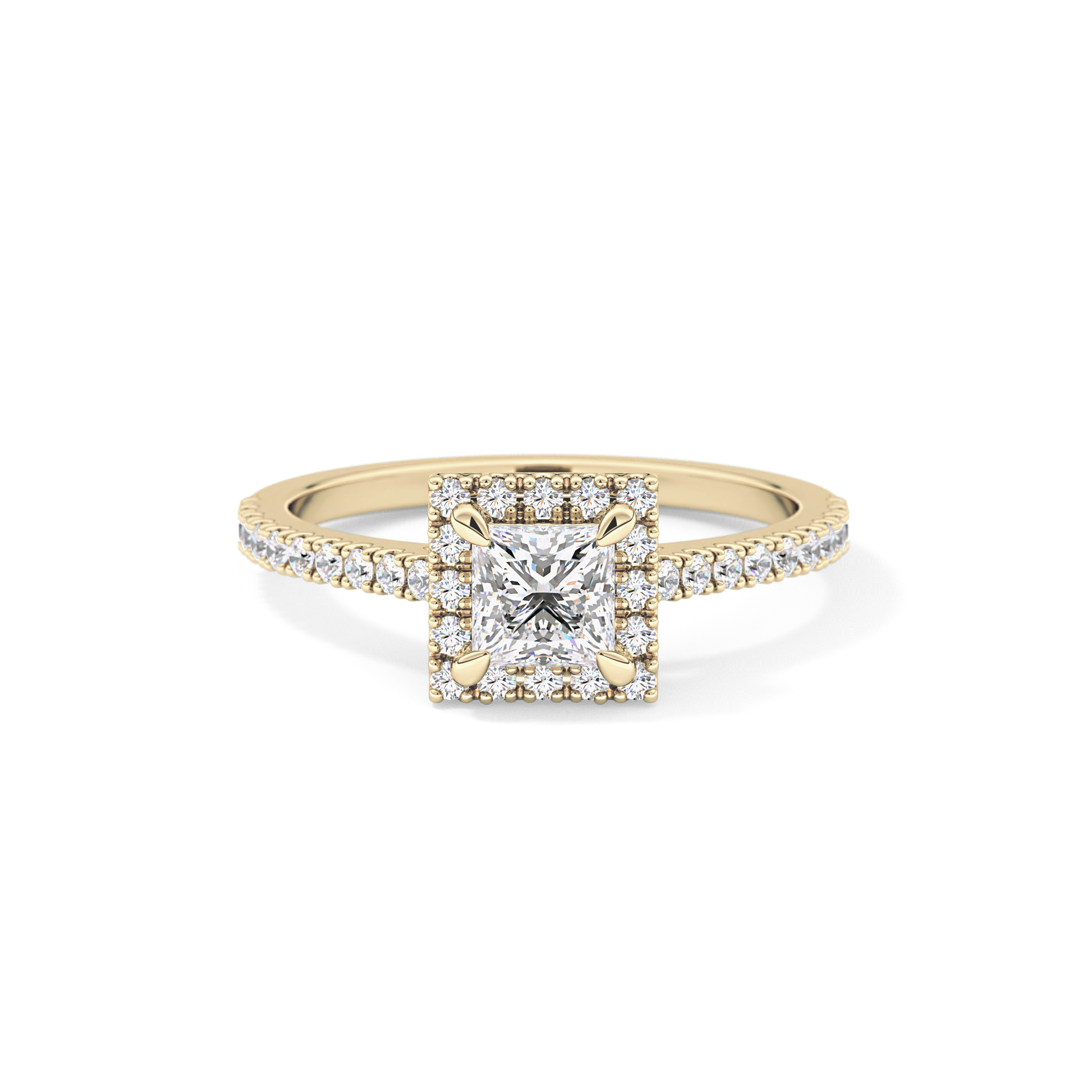 Princess Cut 0.57 Carat Moissanite Ring – Halo & Pave Setting in Gold