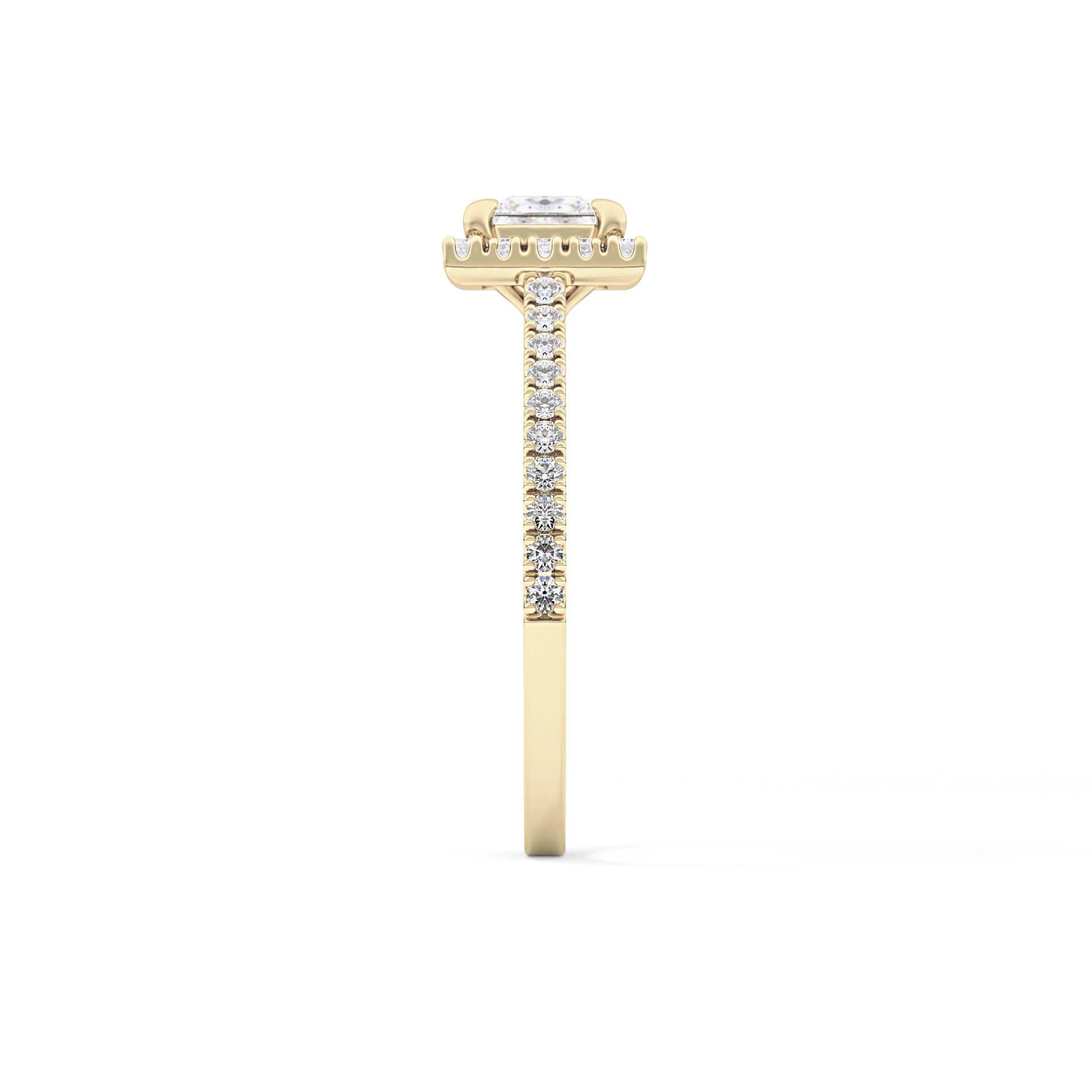 Princess Cut 0.57 Carat Moissanite Ring – Halo & Pave Setting in Gold