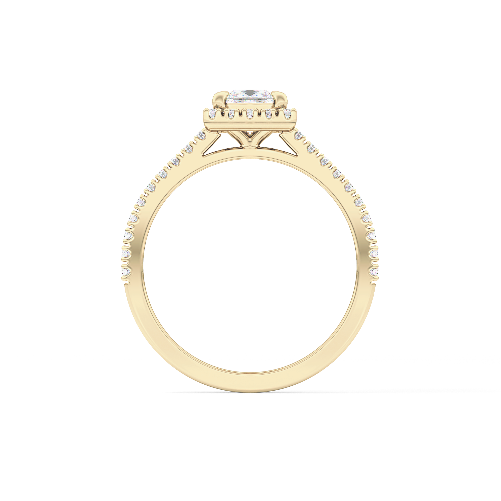 Princess Cut 0.57 Carat Moissanite Ring – Halo & Pave Setting in Gold