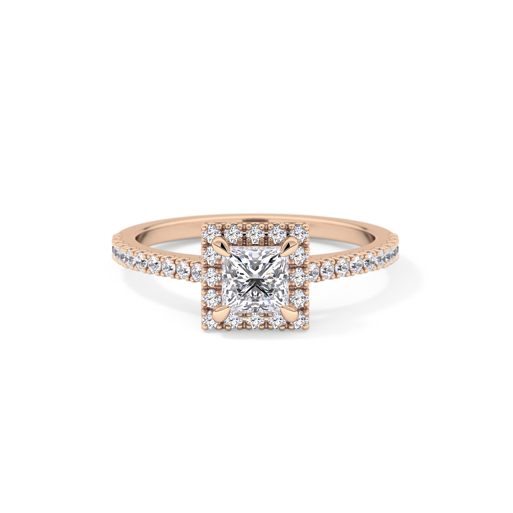 Princess Cut 0.57 Carat Moissanite Ring – Halo & Pave Setting in Gold
