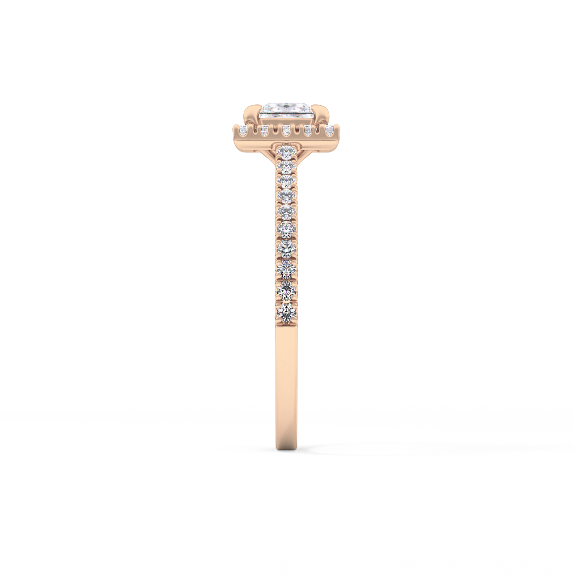 Princess Cut 0.57 Carat Moissanite Ring – Halo & Pave Setting in Gold