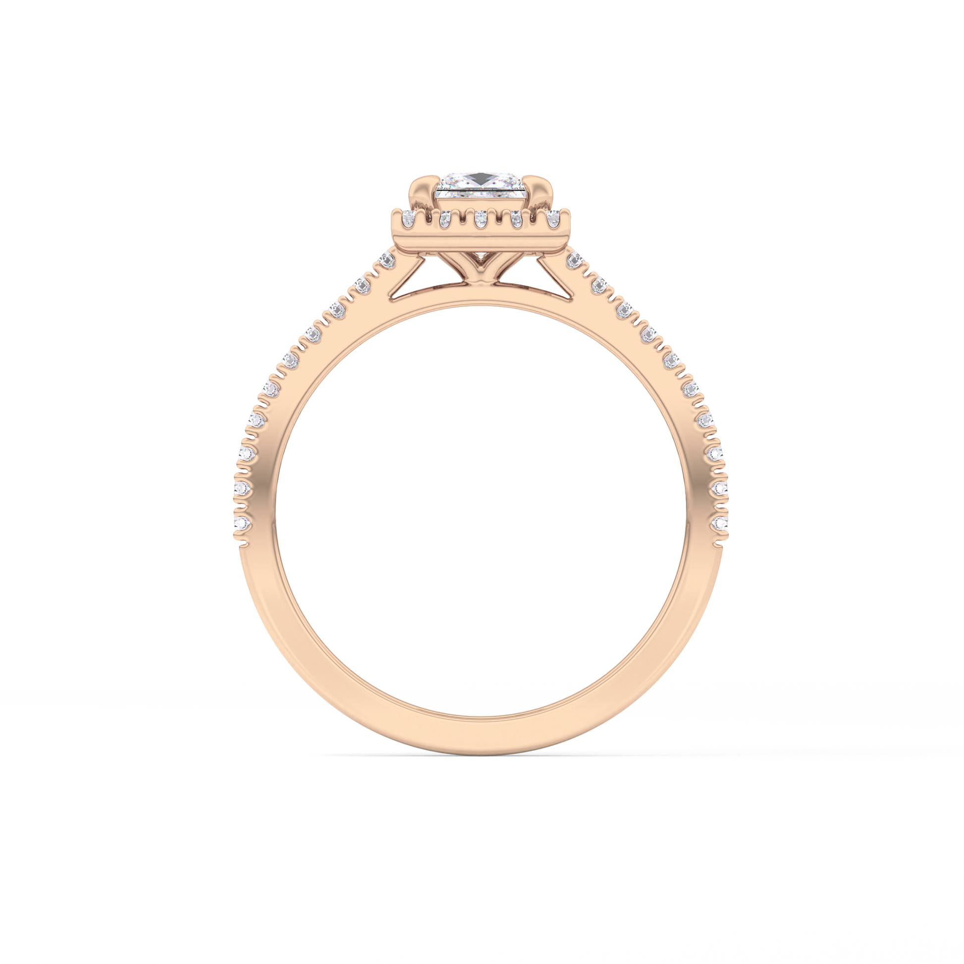 Princess Cut 0.57 Carat Moissanite Ring – Halo & Pave Setting in Gold