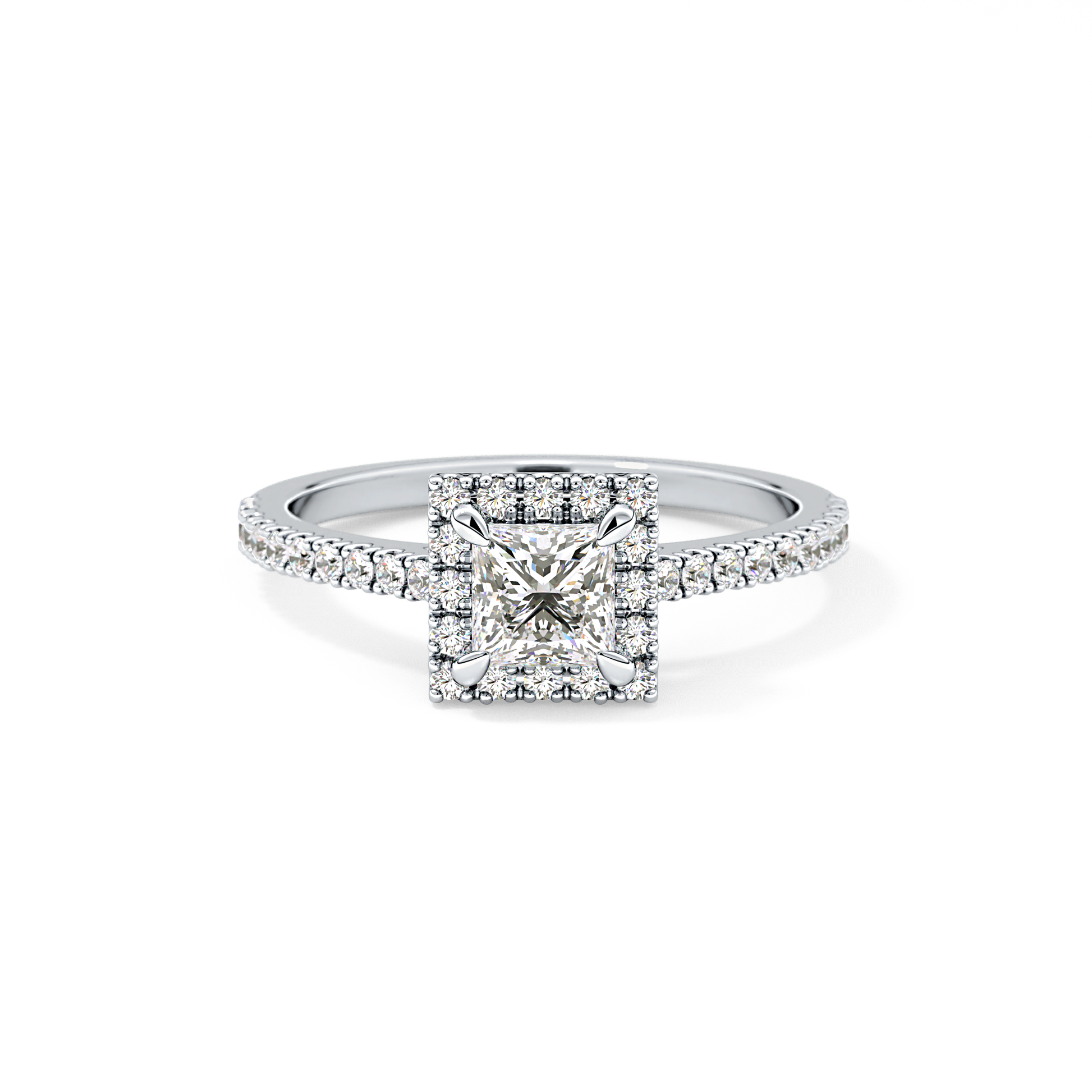 Princess Cut 0.57 Carat Moissanite Ring – Halo & Pave Setting in Gold