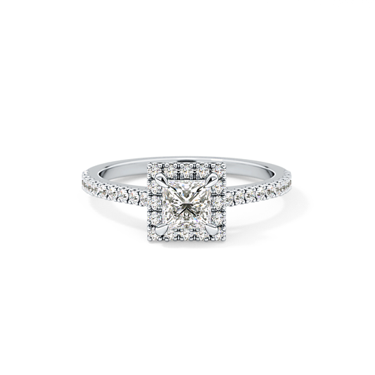 Princess Cut 0.57 Carat Moissanite Ring – Halo & Pave Setting in Gold