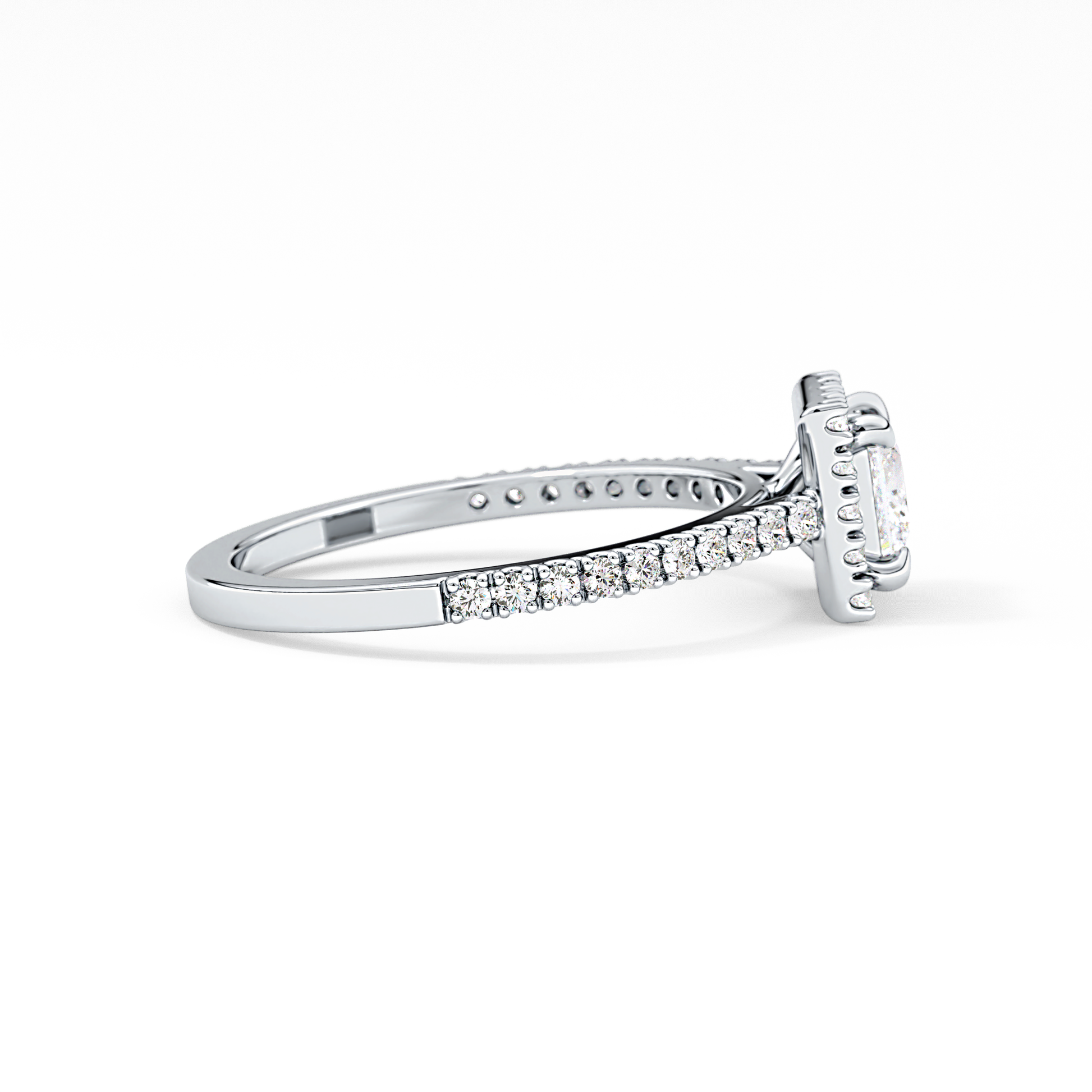 Princess Cut 0.57 Carat Moissanite Ring – Halo & Pave Setting in Gold