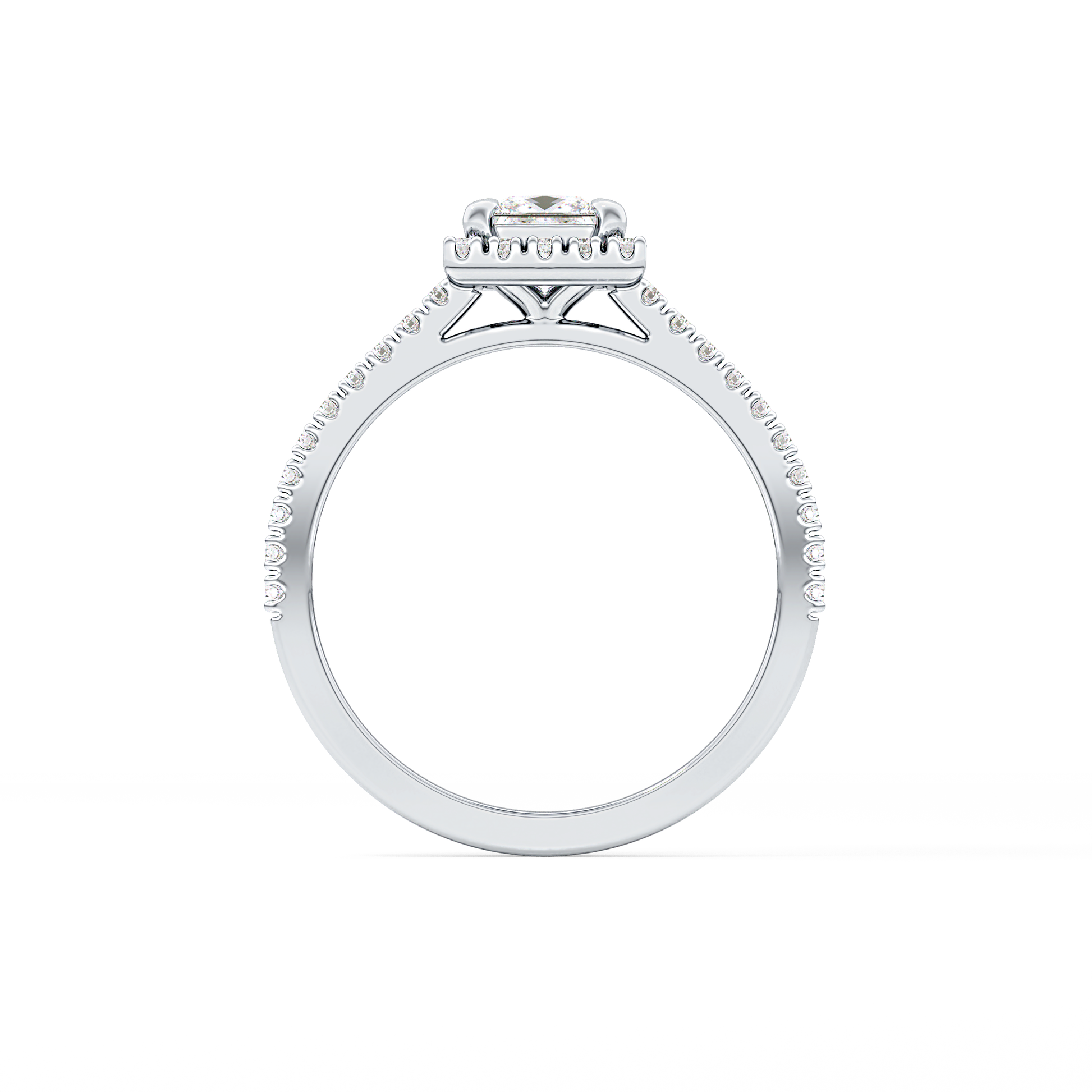 Princess Cut 0.57 Carat Moissanite Ring – Halo & Pave Setting in Gold