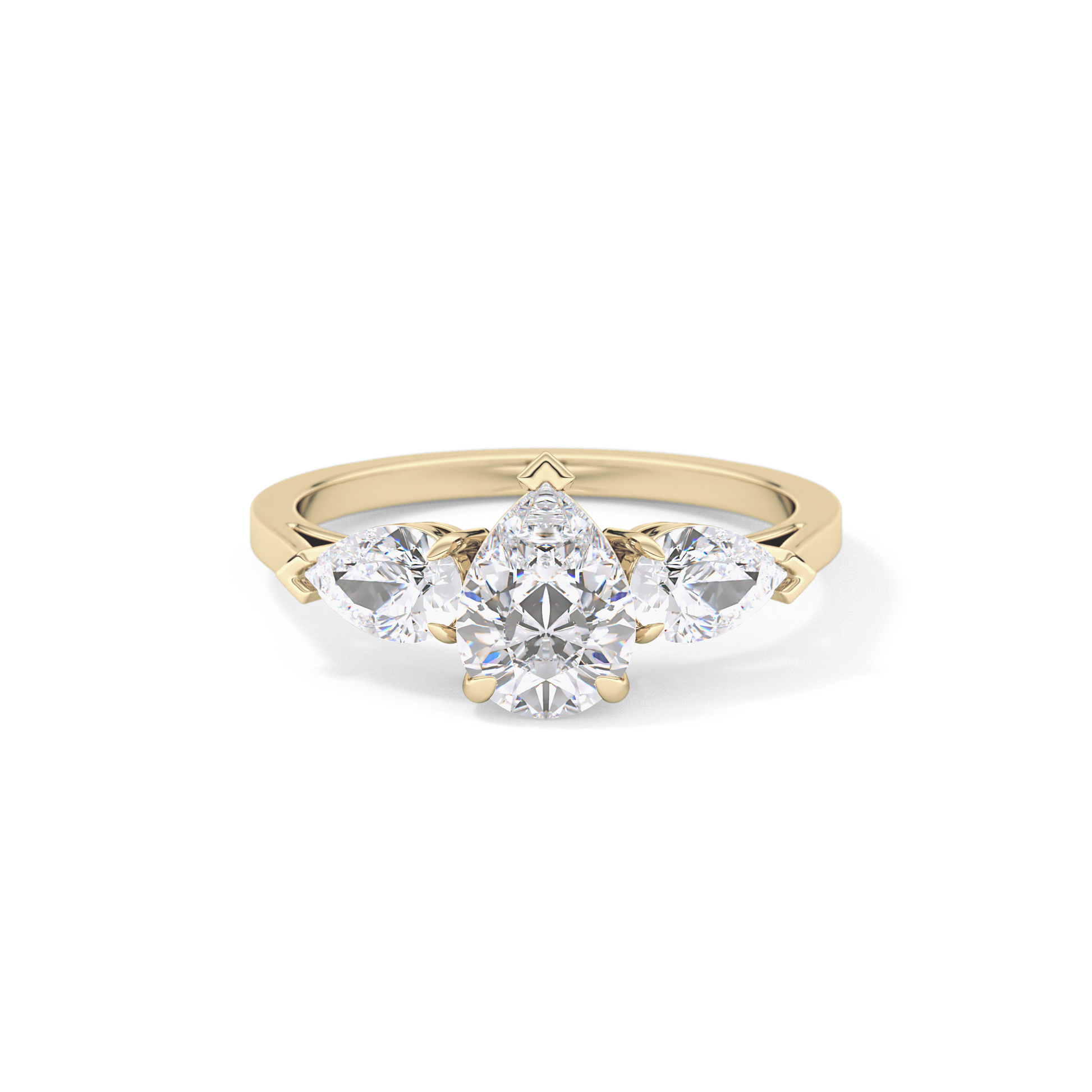 Pear Cut 0.81 Carat Moissanite Ring – Three Stones Setting in Gold