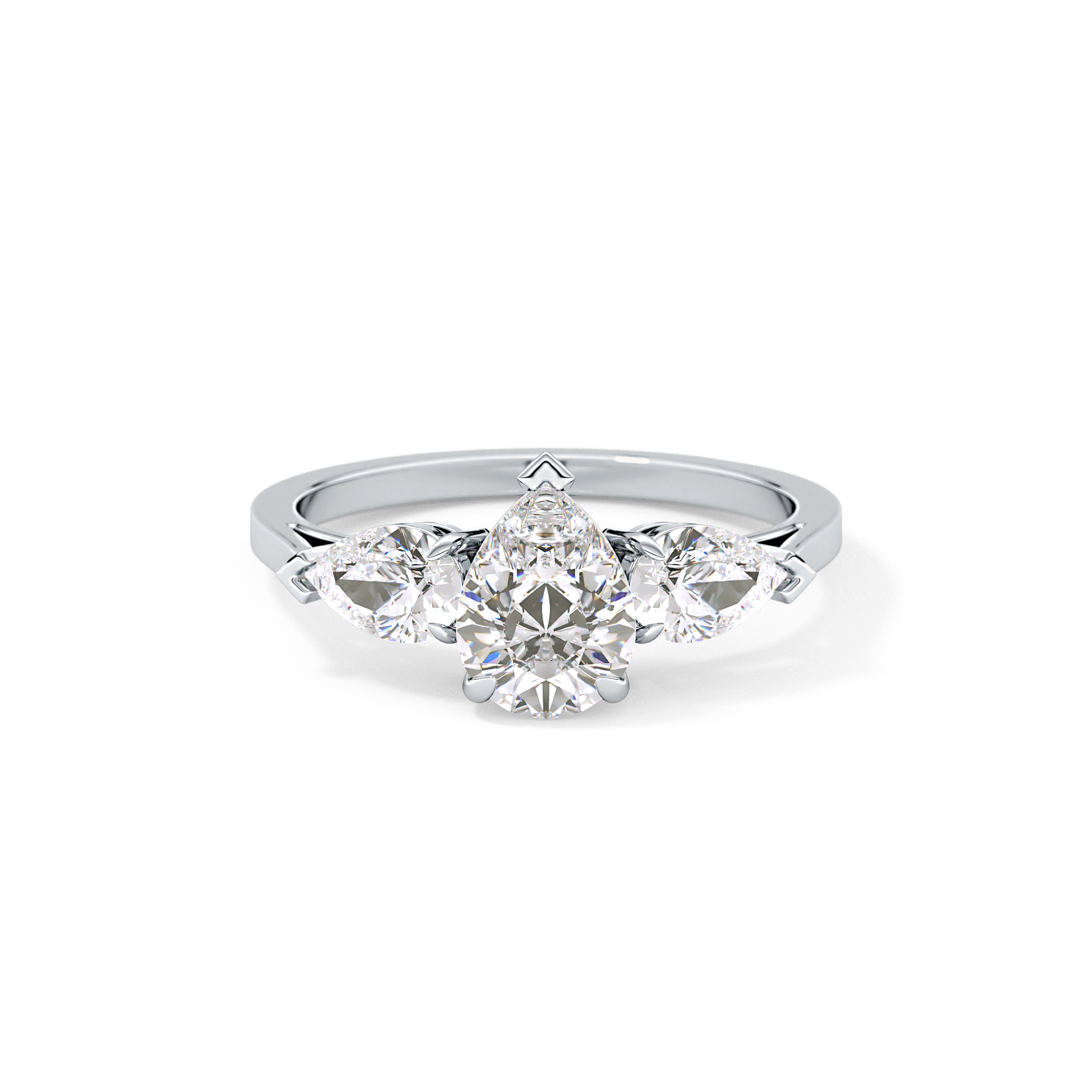 Pear Cut 0.81 Carat Moissanite Ring – Three Stones Setting in Gold