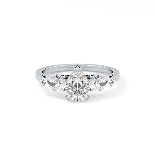 Pear Cut 0.81 Carat Moissanite Ring – Three Stones Setting in Gold