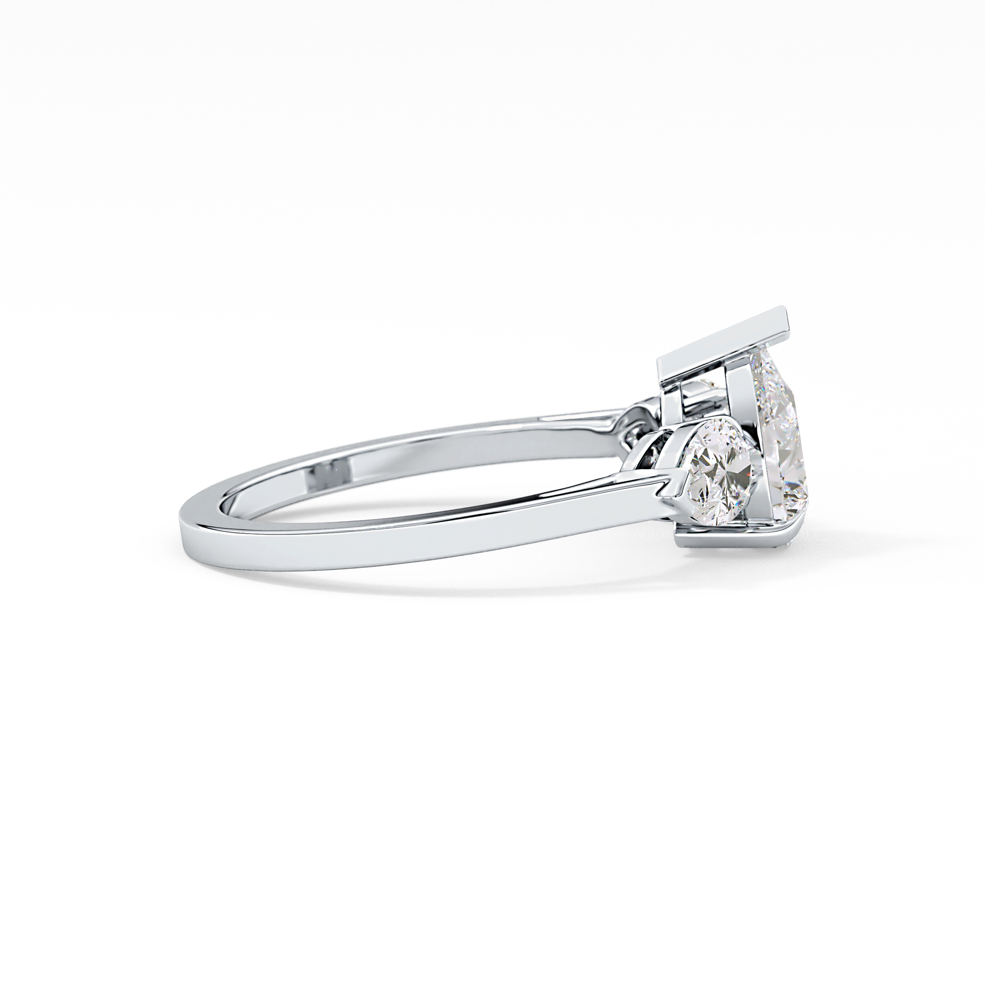 Pear Cut 0.81 Carat Moissanite Ring – Three Stones Setting in Gold