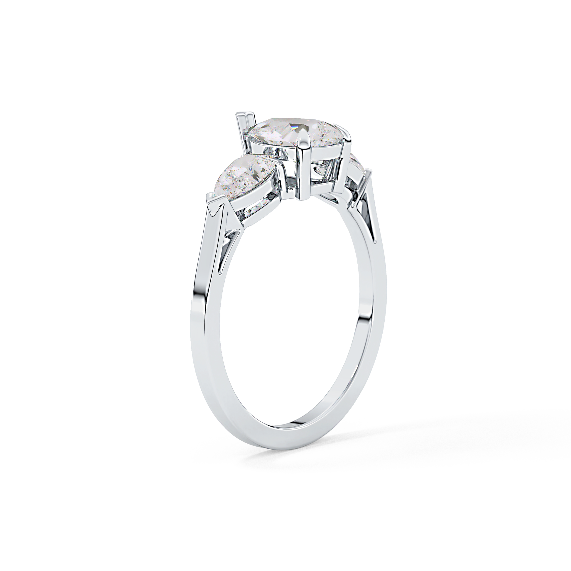 Pear Cut 0.81 Carat Moissanite Ring – Three Stones Setting in Gold