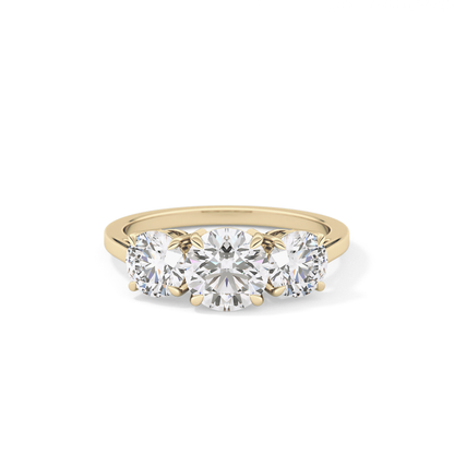 Round Cut 1.03 Carat Moissanite Ring – Three Stones Setting in Gold