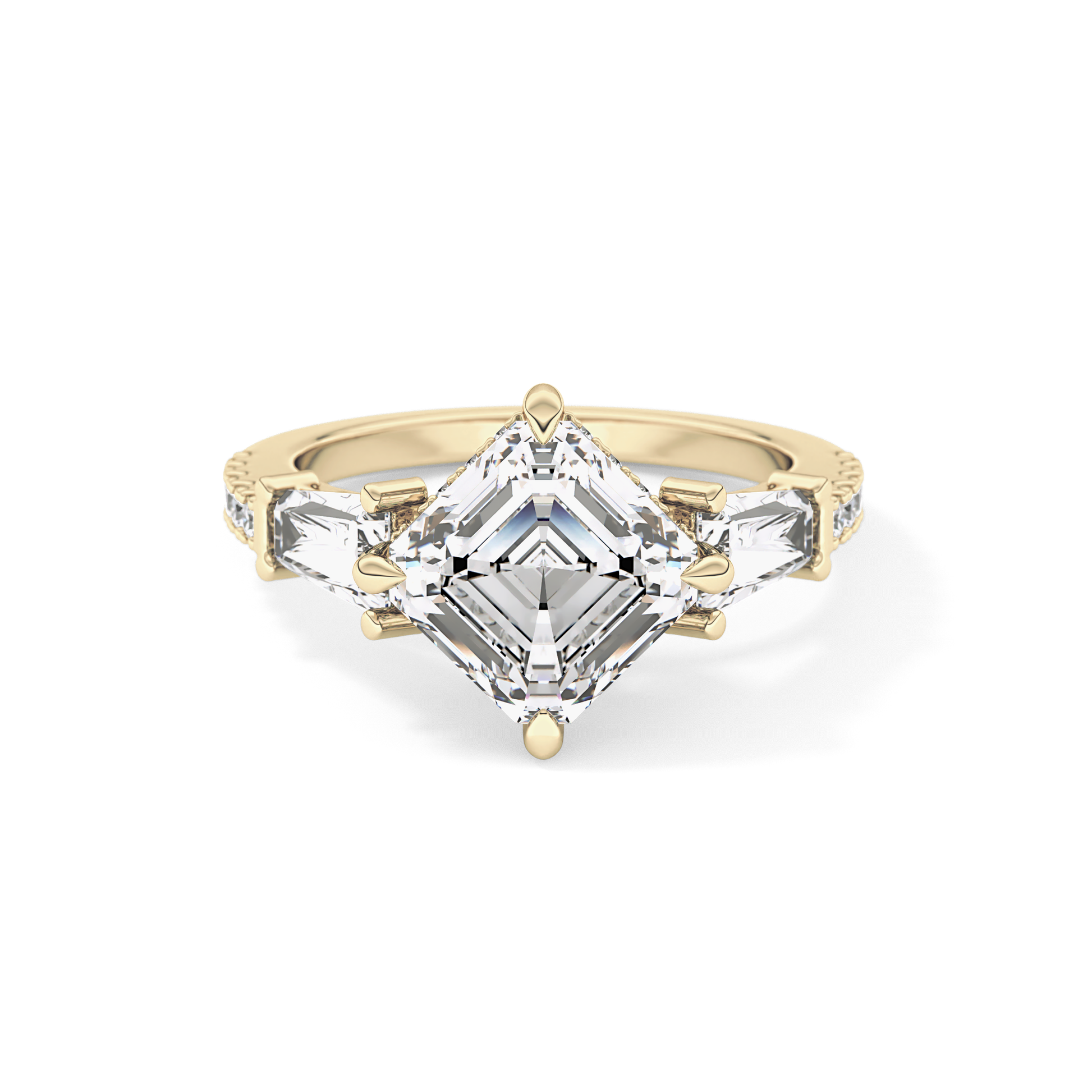 Asscher Cut 2.86 Carat Moissanite Ring – Cluster Setting in Gold 9
