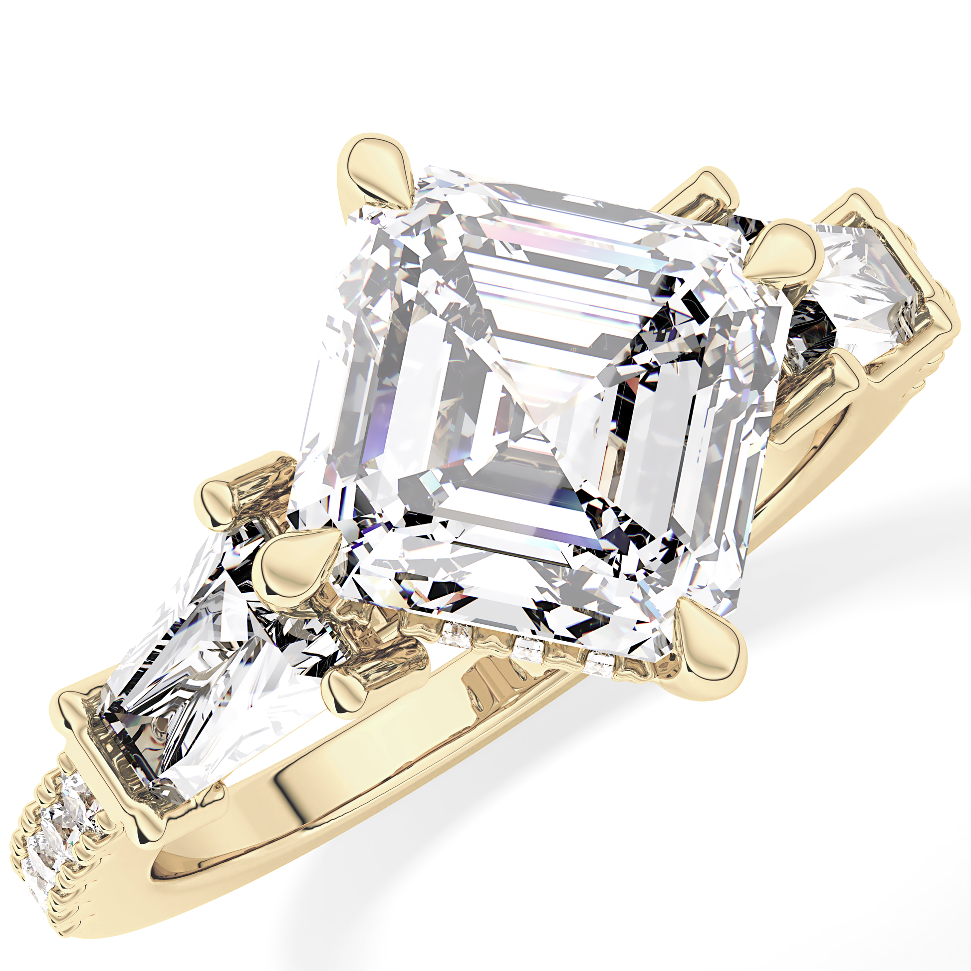 Asscher Cut 2.86 Carat Moissanite Ring – Cluster Setting in Gold 15