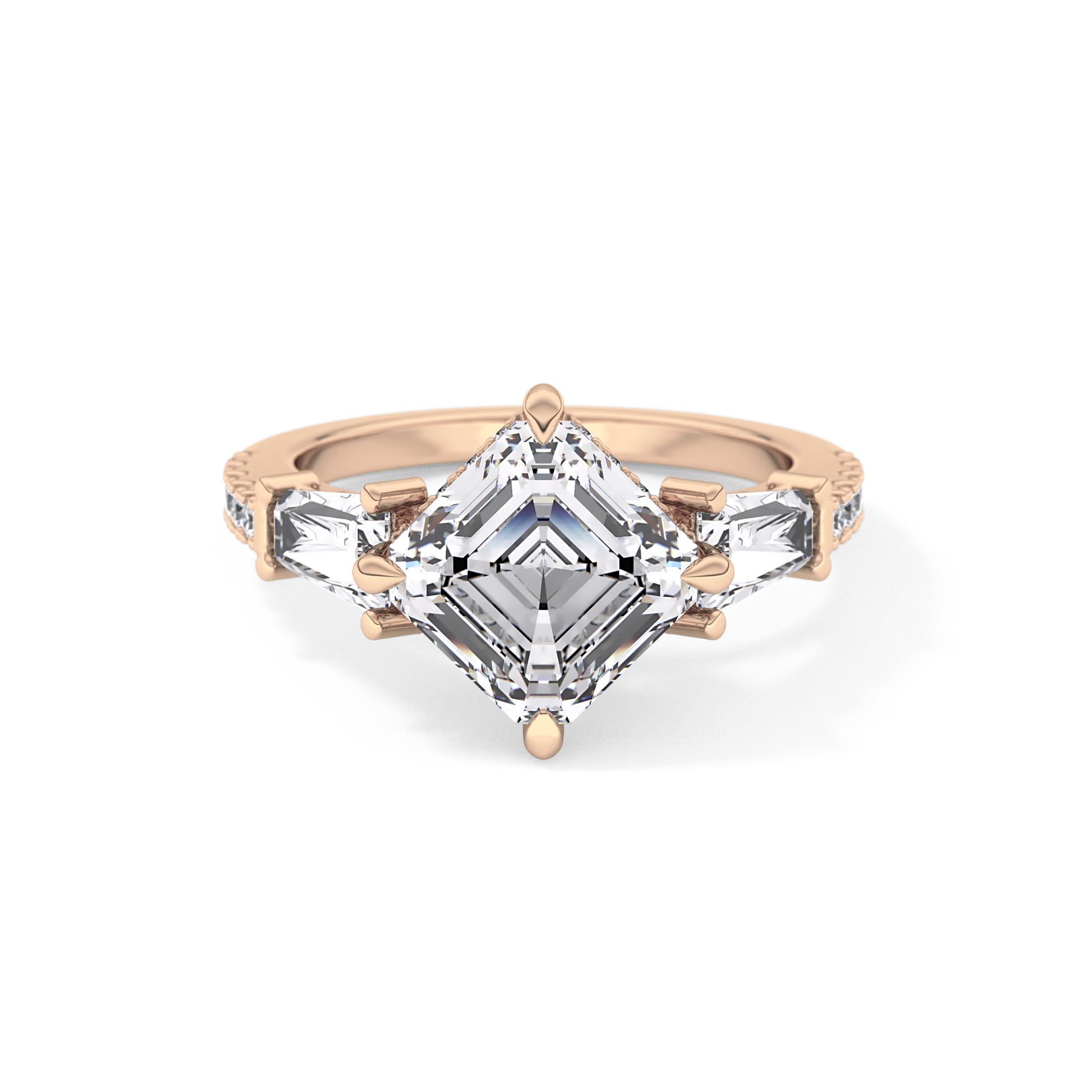 Asscher Cut 2.86 Carat Moissanite Ring – Cluster Setting in Gold 17