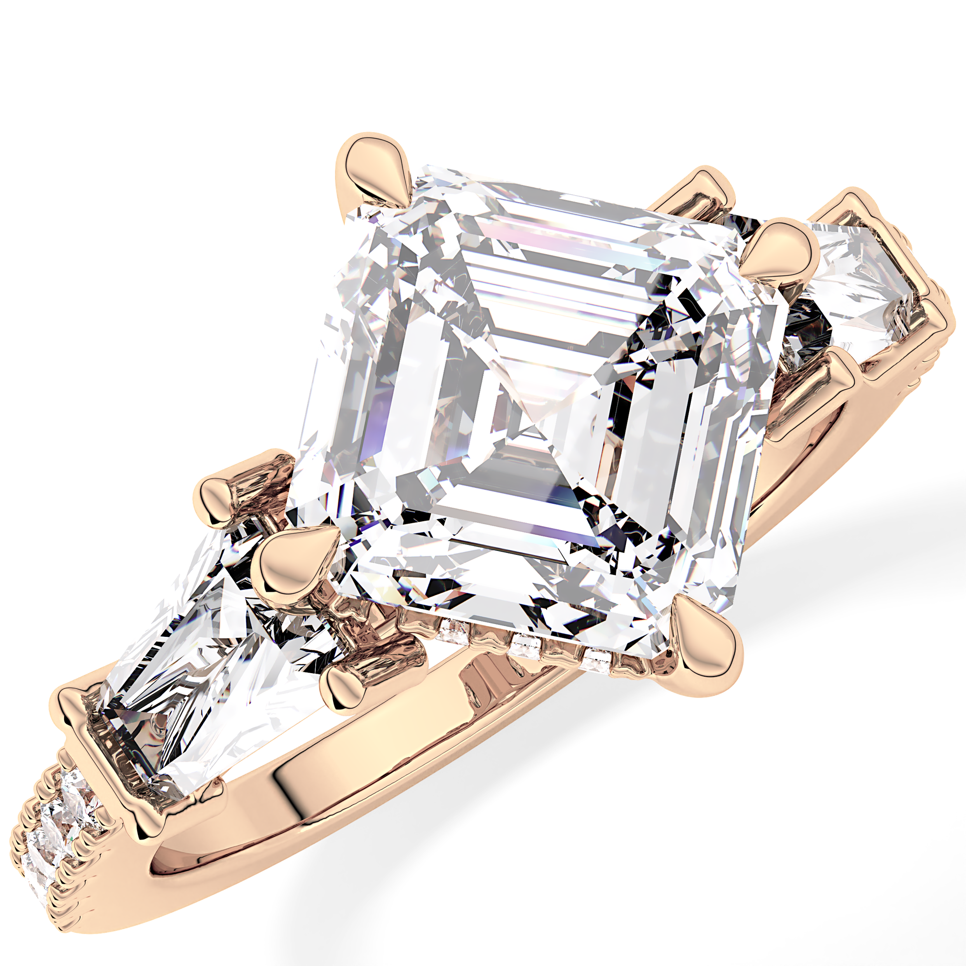 Asscher Cut 2.86 Carat Moissanite Ring – Cluster Setting in Gold 23