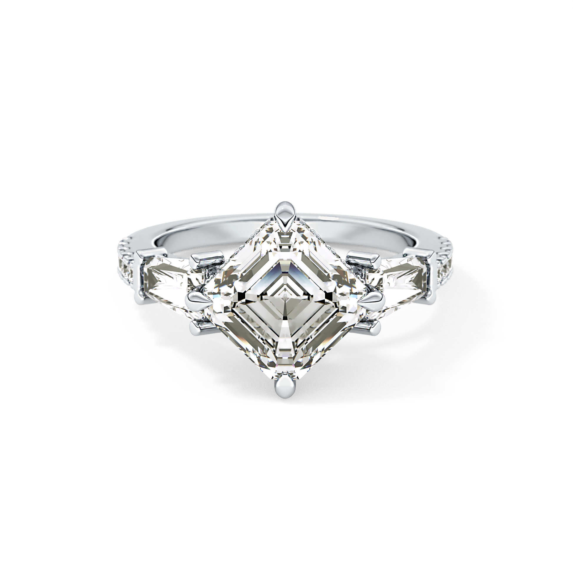 Asscher Cut 2.86 Carat Moissanite Ring – Cluster Setting in Gold 1