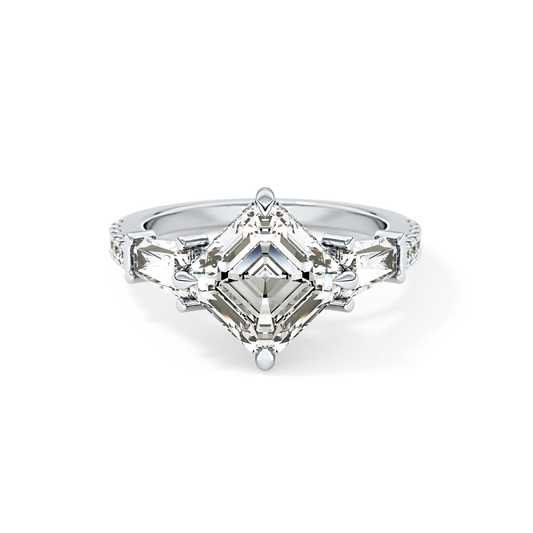 Asscher Cut 2.86 Carat Moissanite Ring – Cluster Setting in Gold 1